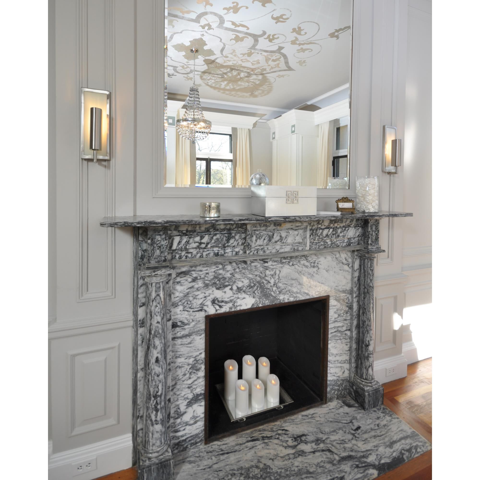 Shown in Brushed Steel finish and White Opal Etched glass