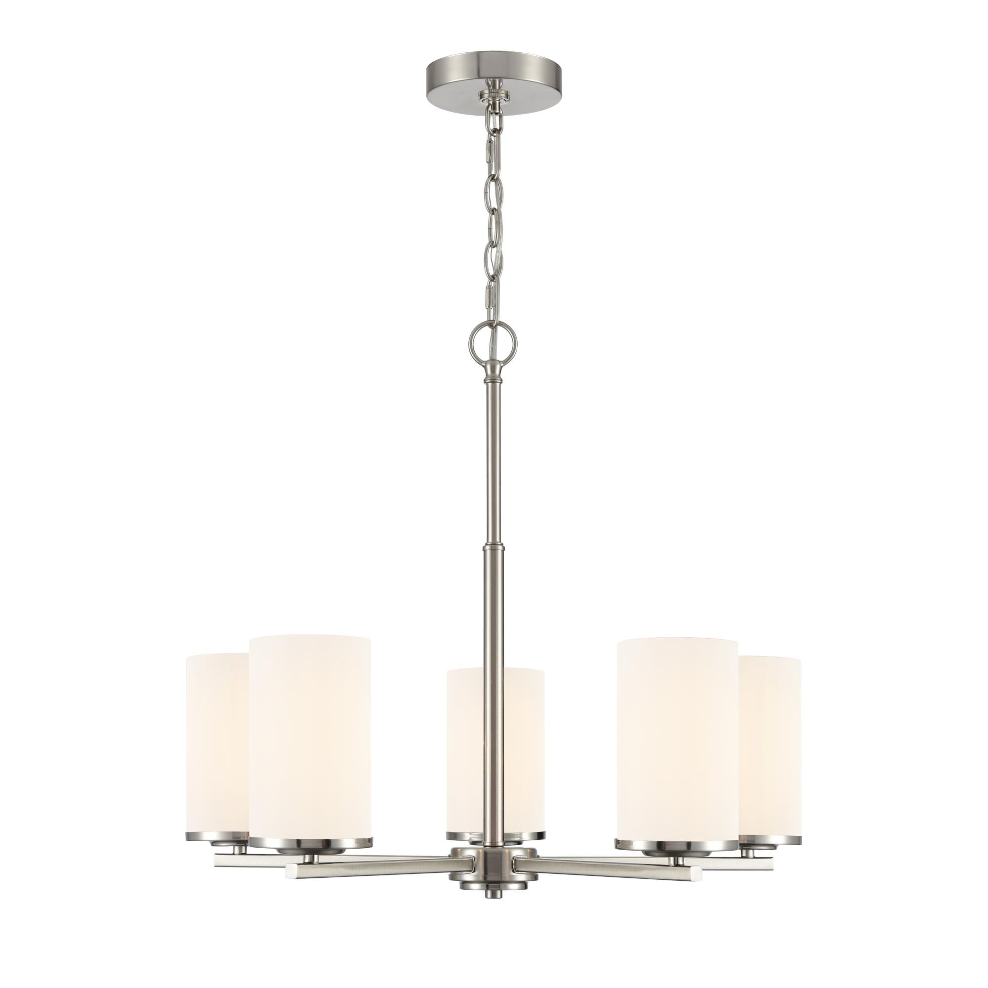 Shown in Brushed Nickel finish and Etched White glass