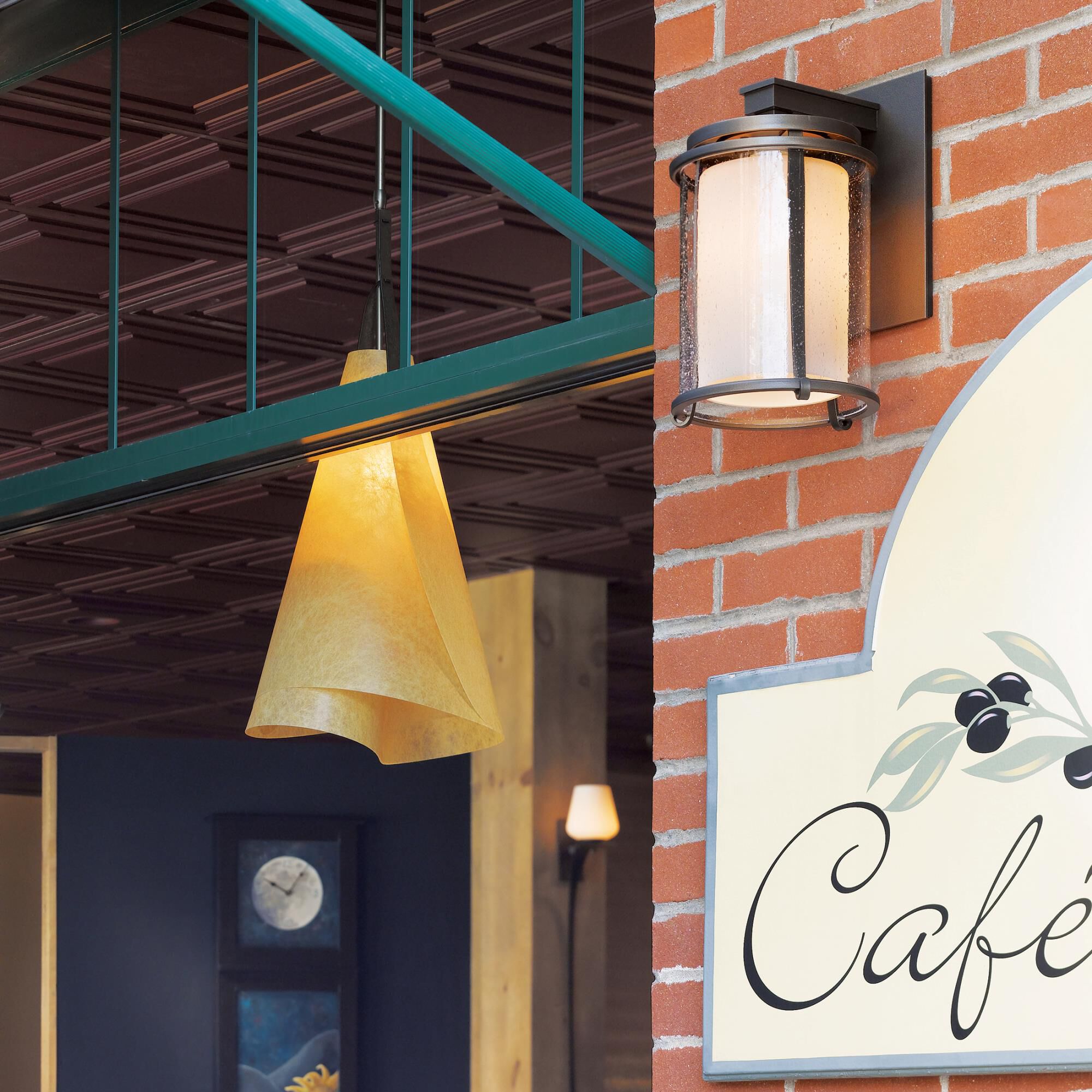 Shown in Coastal Dark Smoke finish and Opal and Seeded glass