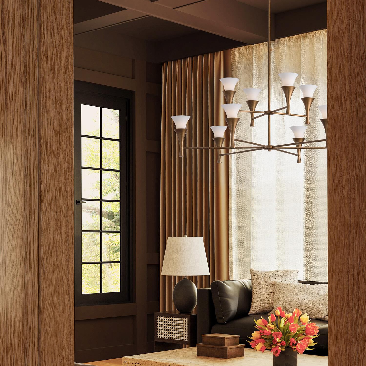 Shown in Mystic Luster finish and Soft White glass