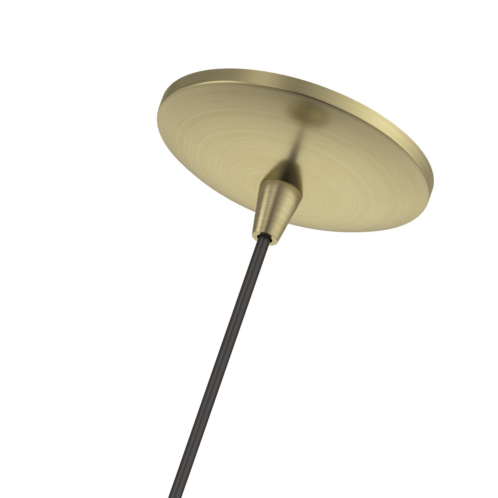 Shown in Antique Brass finish and Antique Brass Metal shade