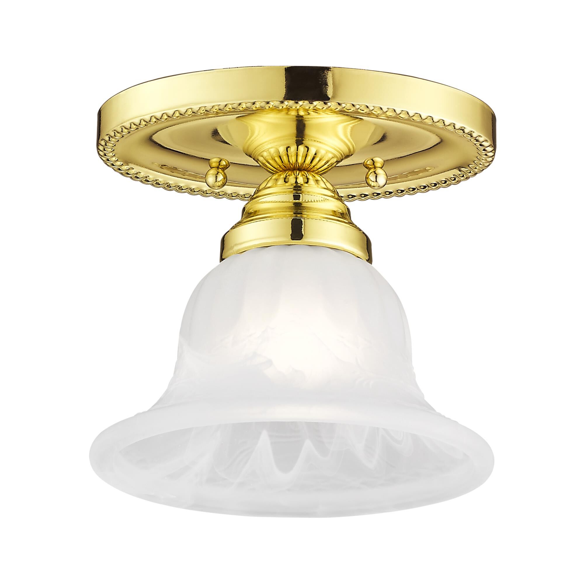 Shown in Polished Brass finish and White Alabaster glass