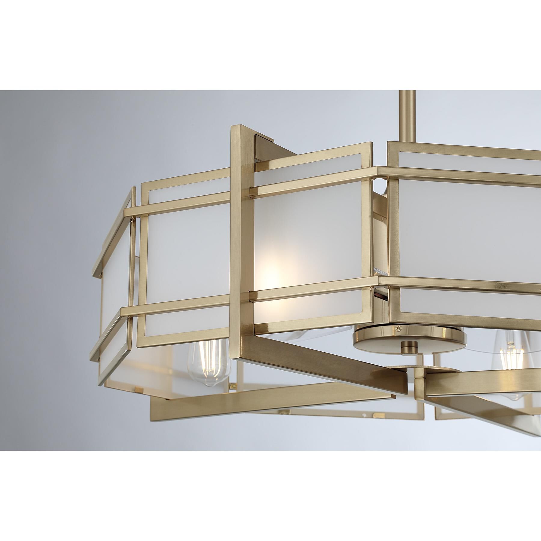 Shown in Noble Brass finish and Frosted Panels glass