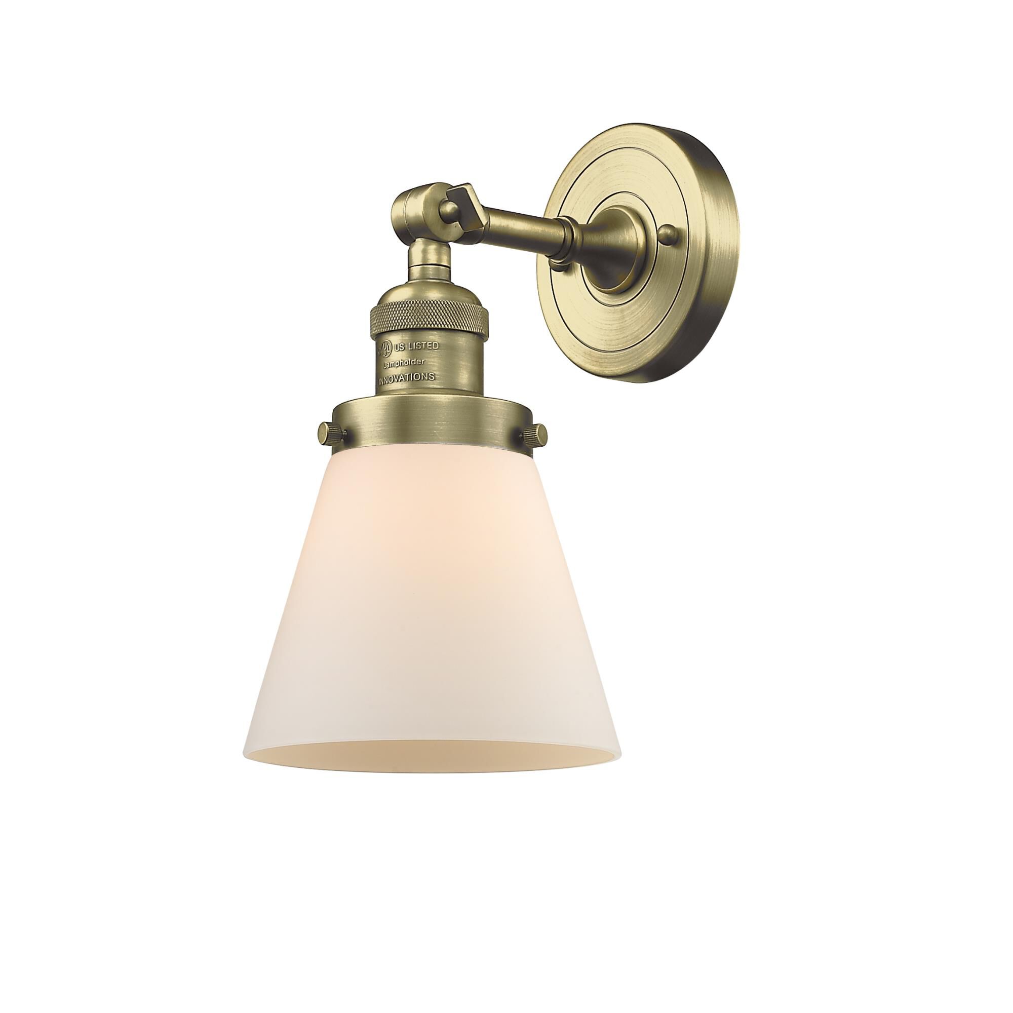 Shown in Antique Brass finish and Matte White Cased glass