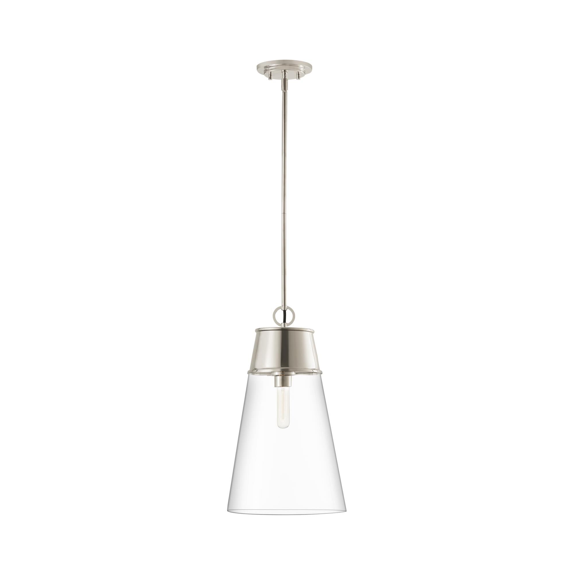 Shown in Polished Nickel finish and Glass shade