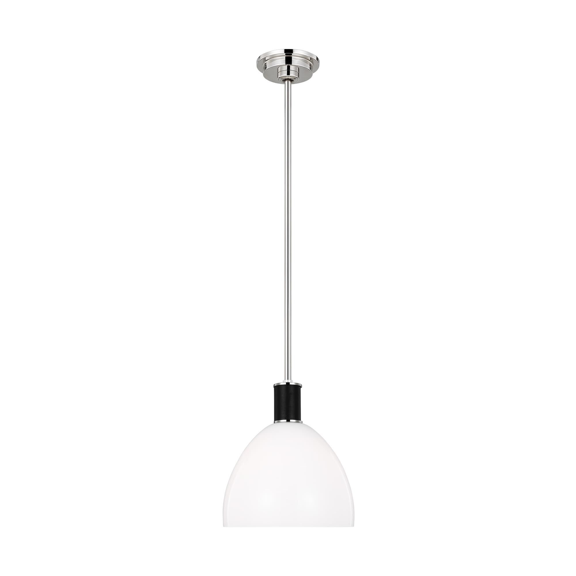 Shown in Polished Nickel finish and Milk White glass
