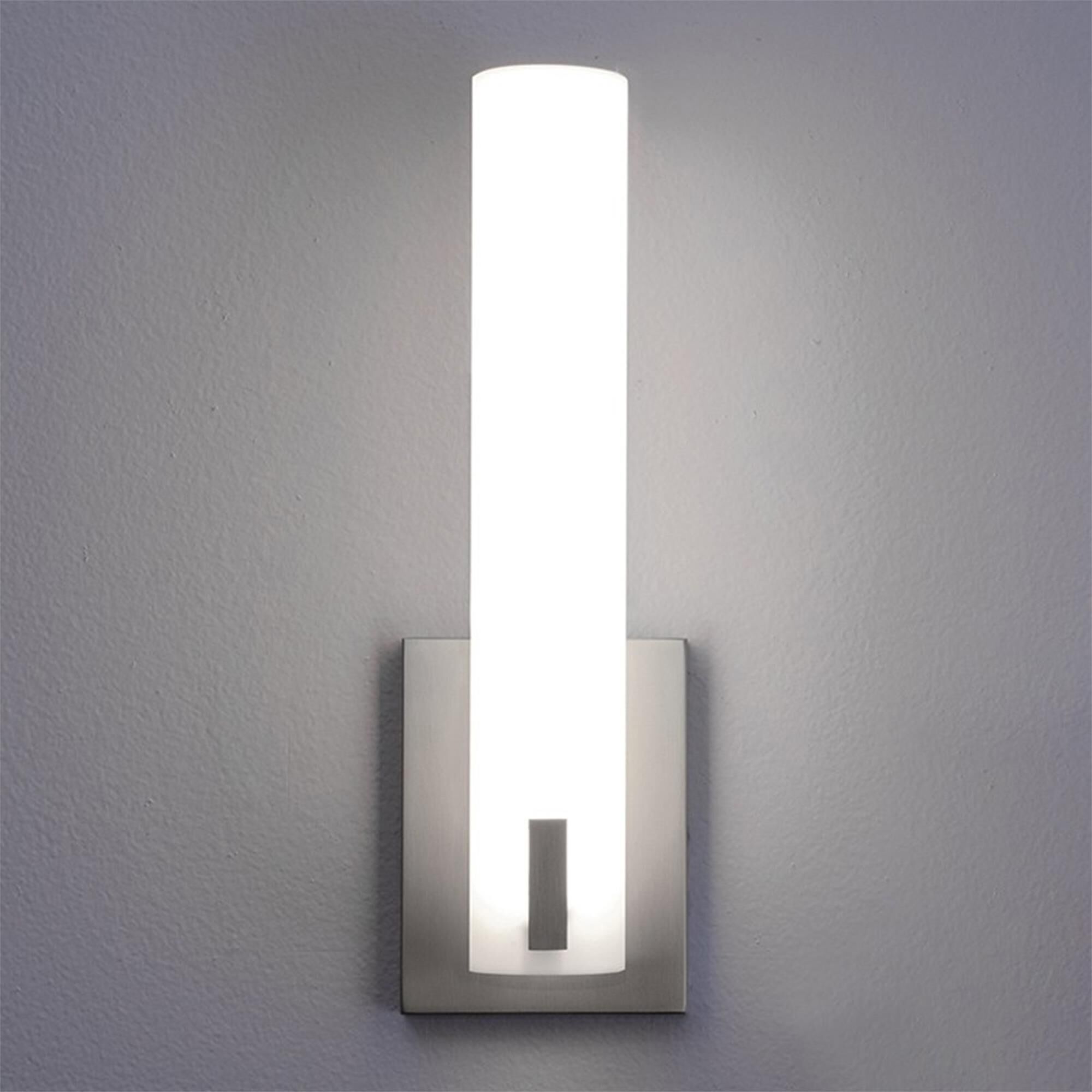 Shown in Satin Nickel finish and White Acrylic glass and 120 Volt Dimmer accent