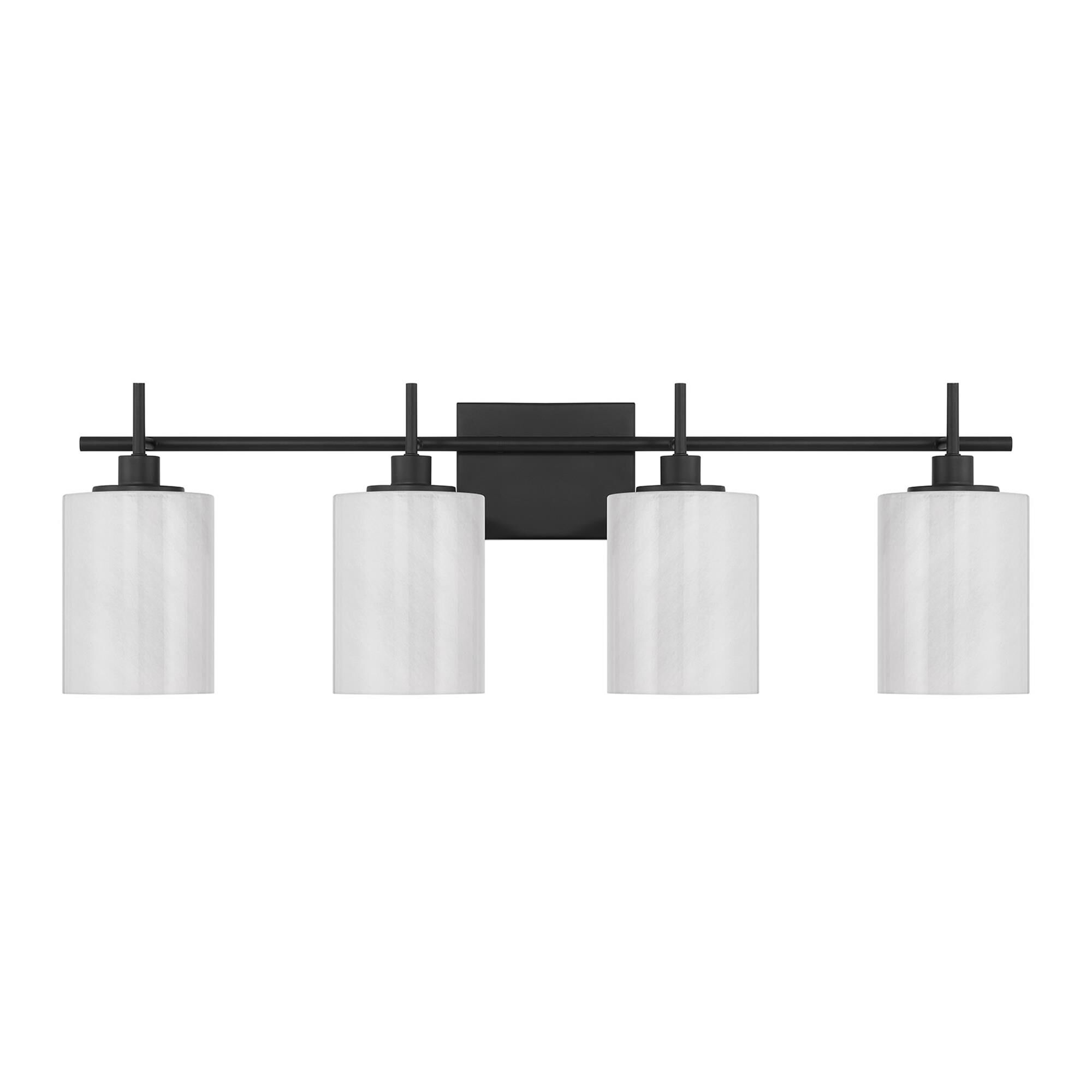 Shown in Matte Black finish and White Strie glass