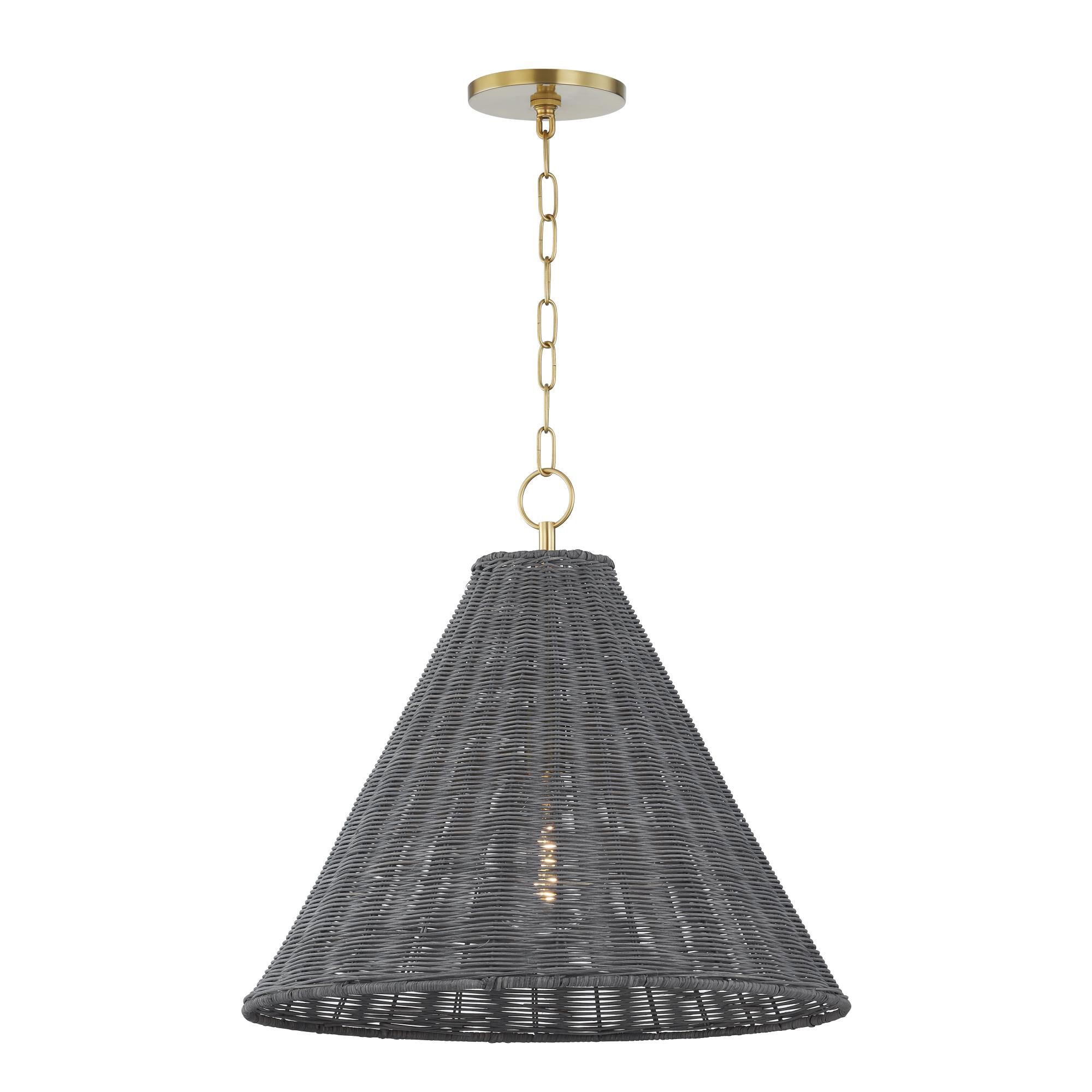 Shown in Aged Brass finish and Gray Natural Jute shade