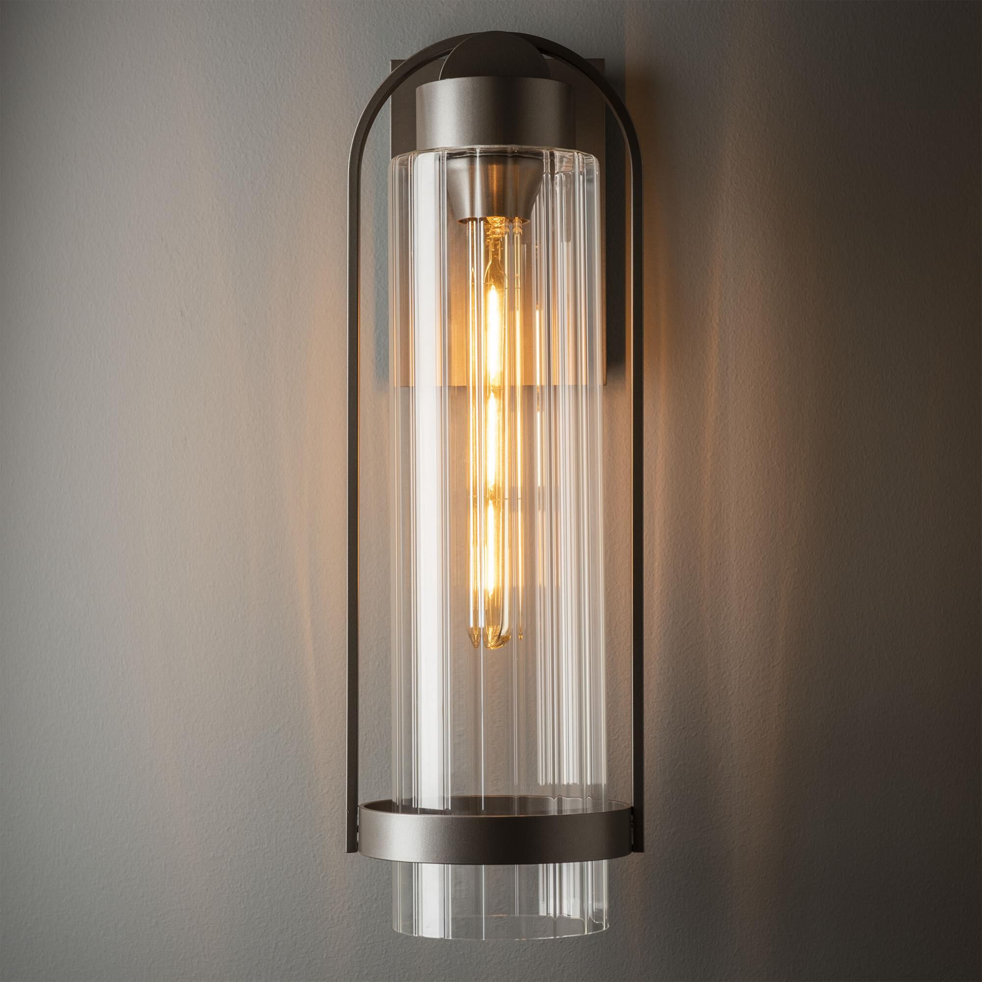 Shown in Coastal Dark Smoke finish and Clear glass and Clear Glass shade