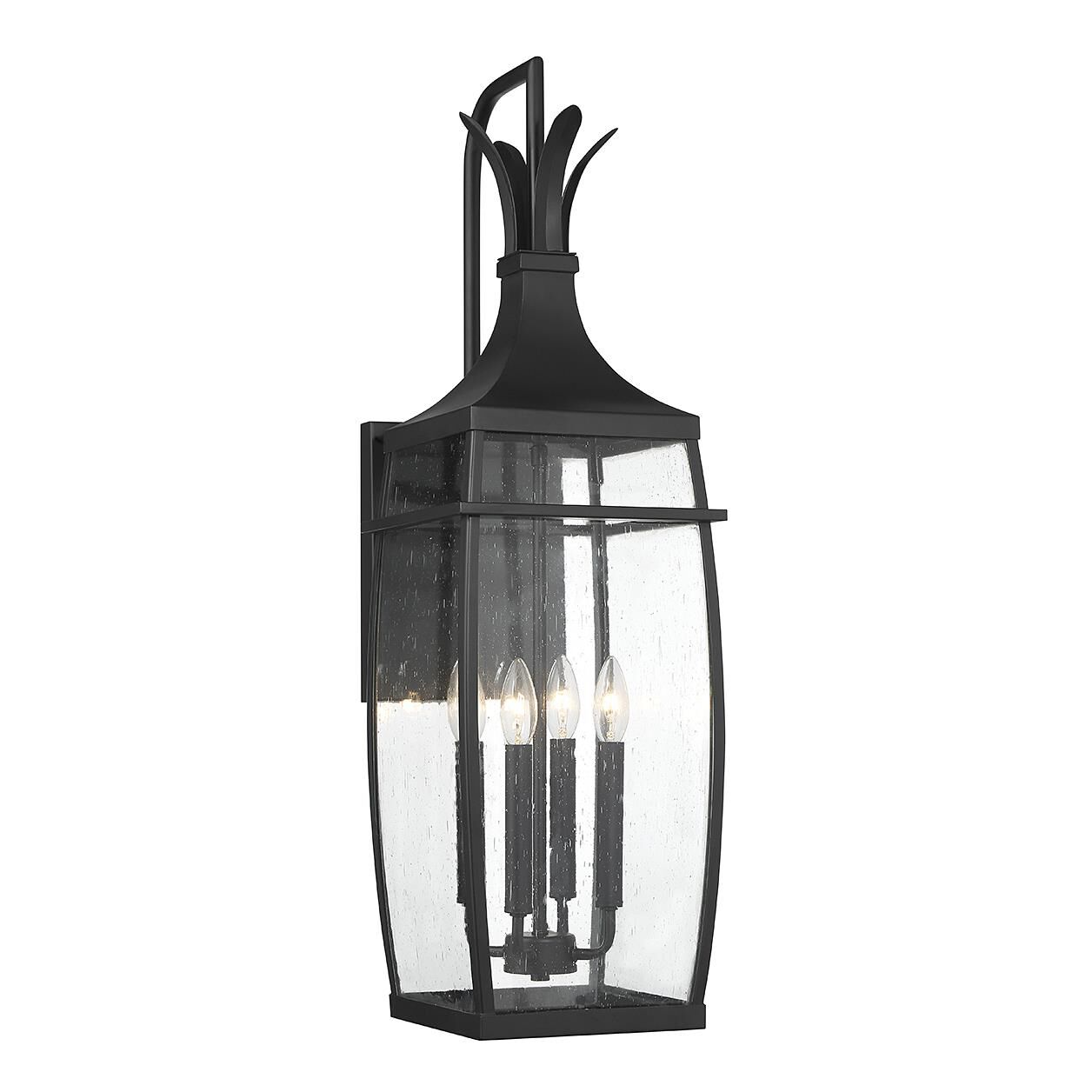 Shown in Matte Black finish and Clear Seeded glass and Glass shade
