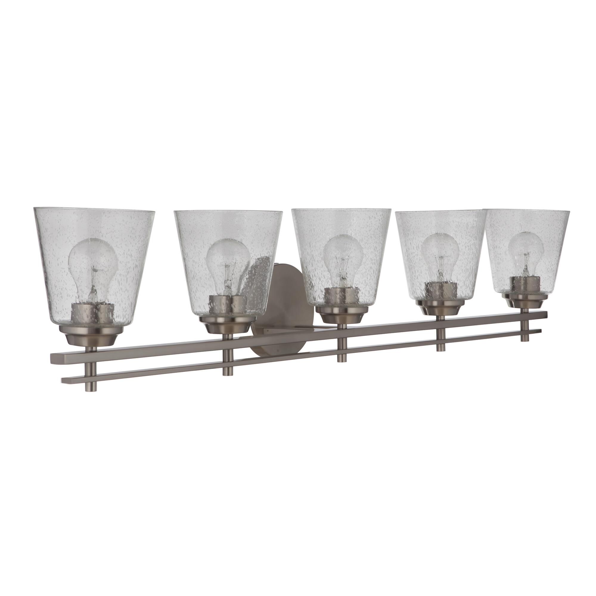 Shown in Brushed Polished Nickel finish and Clear Seeded glass and Glass shade