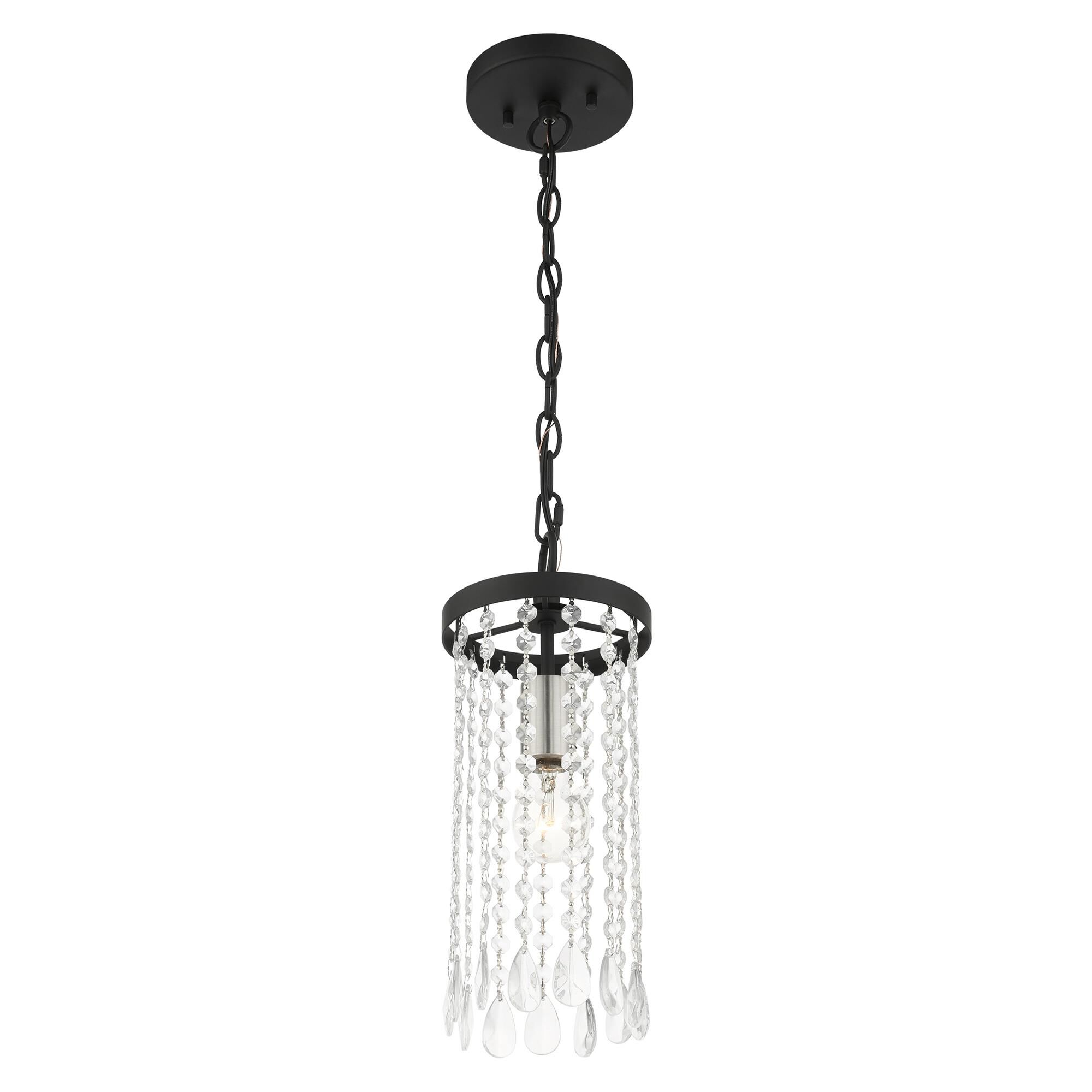 Shown in Black finish and Hand Assembled Crystal Shade glass