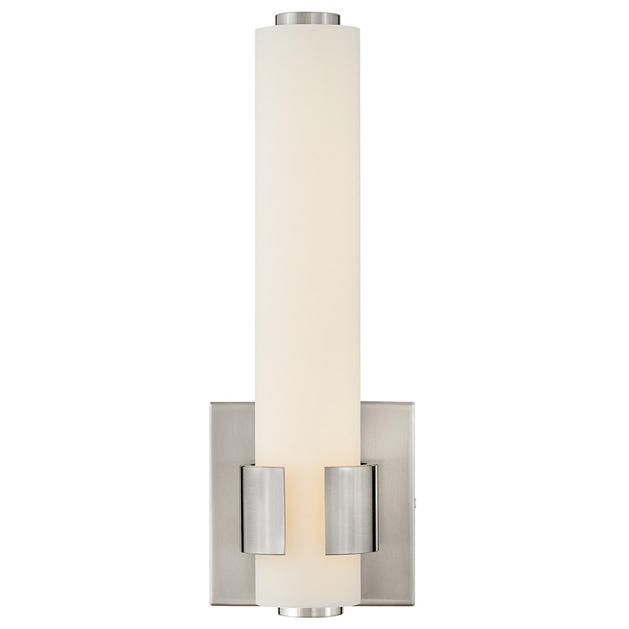 Shown in Brushed Nickel finish and Etched White glass