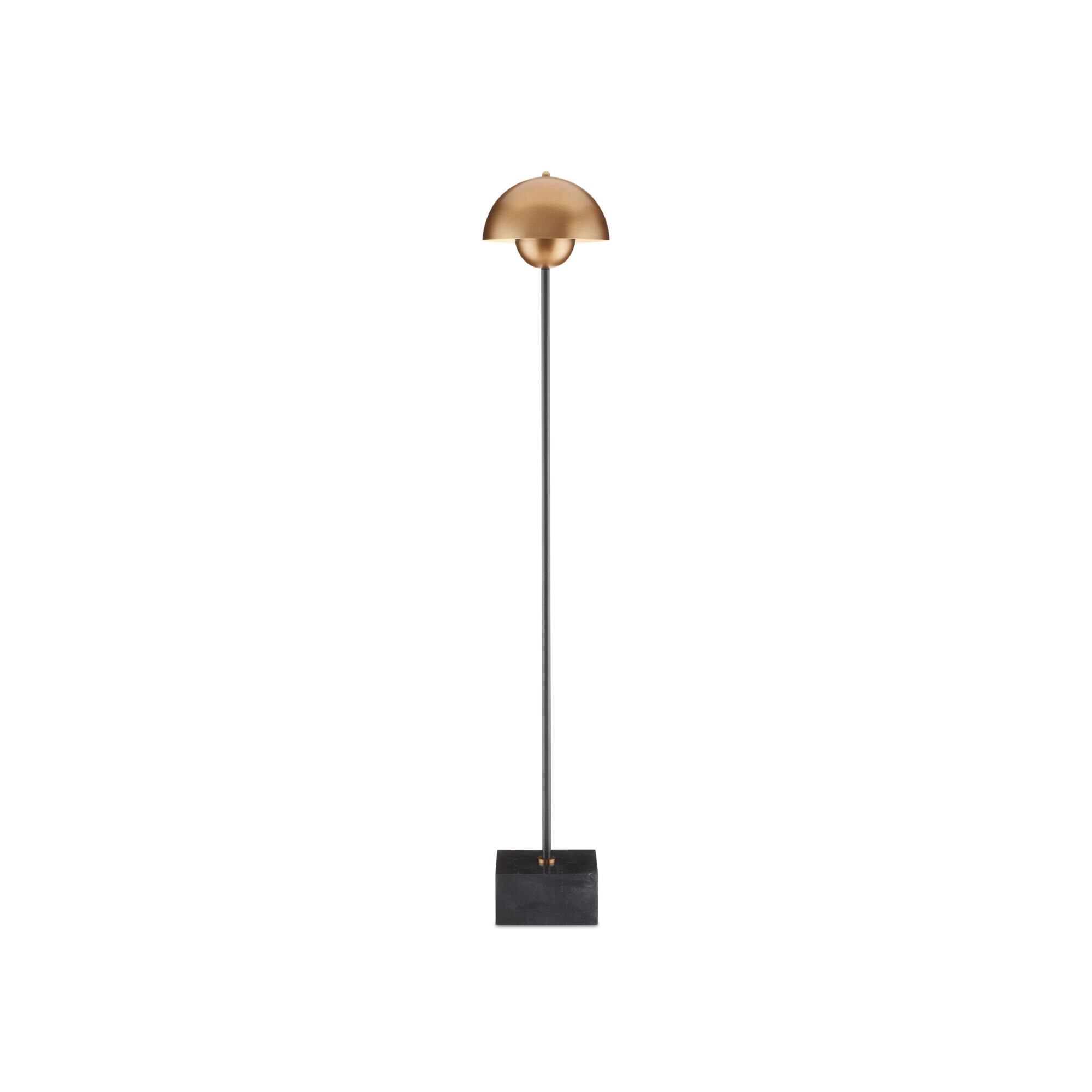 Shown in Brushed Brass/Black finish and Antique Brass Metal shade