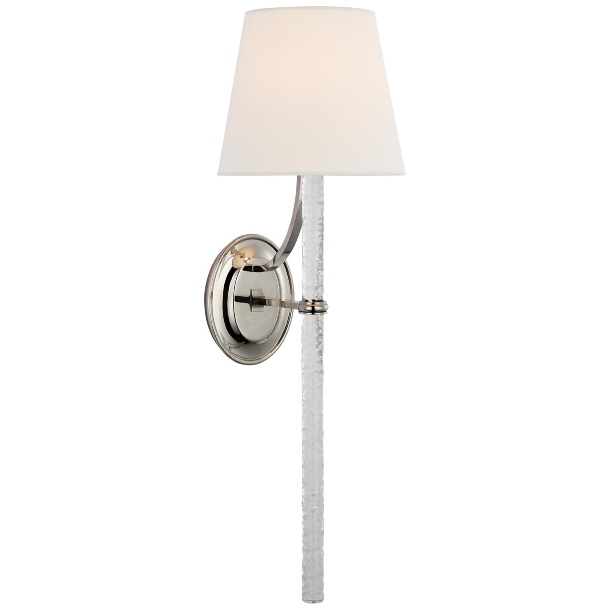 Shown in Polished Nickel and Clear Wavy Glass finish and Linen shade