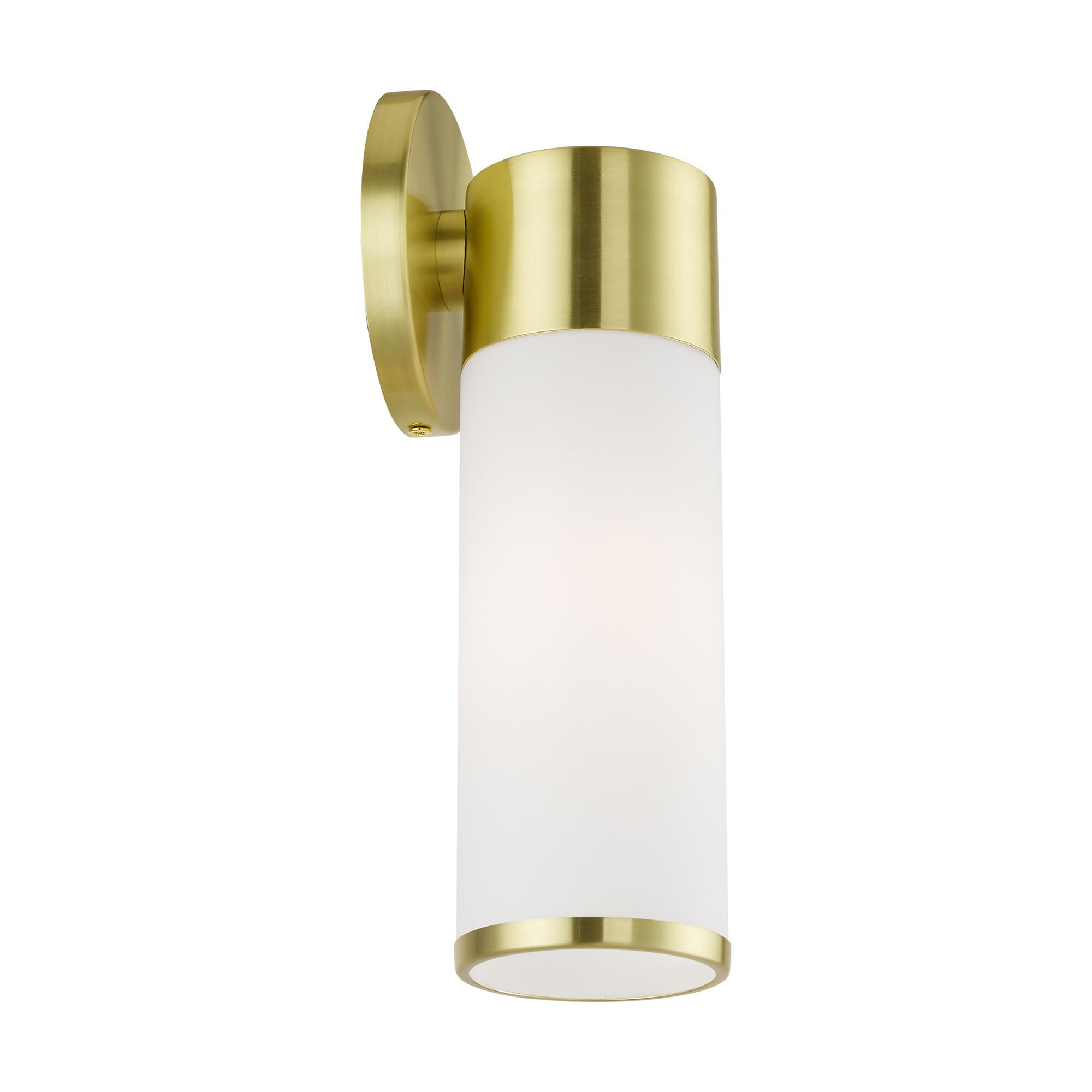 Shown in Satin Brass finish and Hand Blown Satin Opal White Twist Lock glass