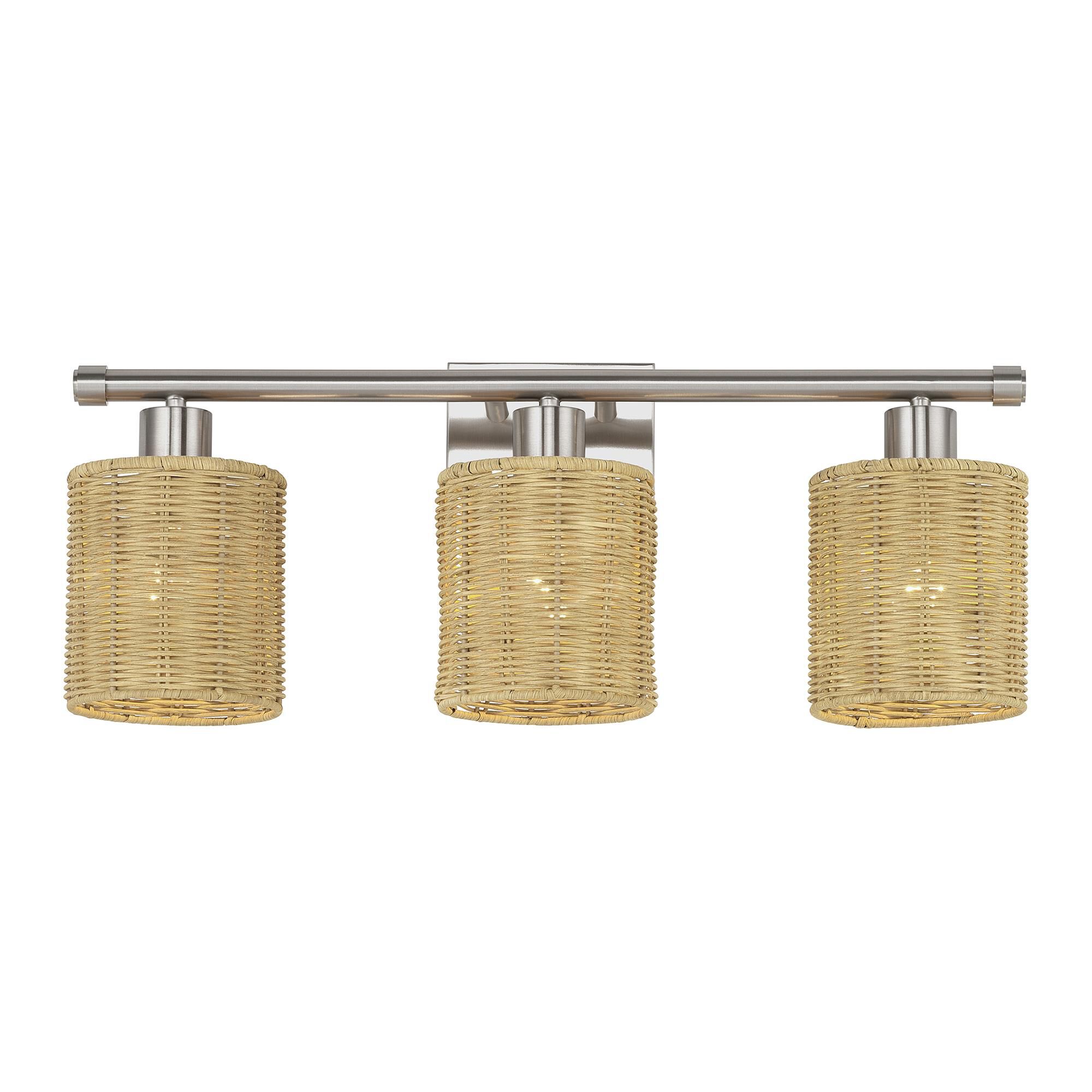 Shown in Brushed Nickel finish and Hand-Woven Rustic Walnut Color Rattan shade
