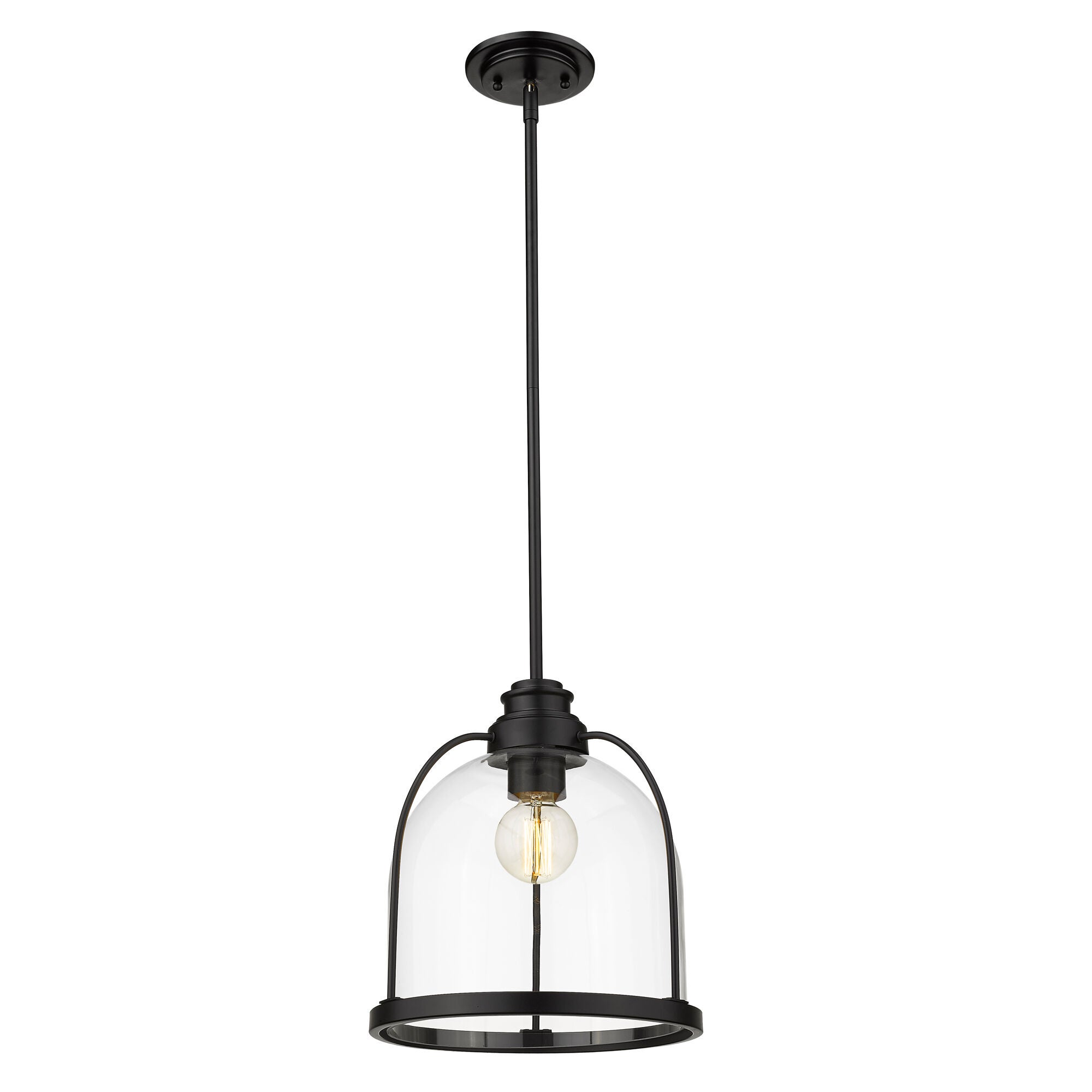Shown in Matte Black finish and Clear glass and Clear, Dome Shaped Glass Globe shade