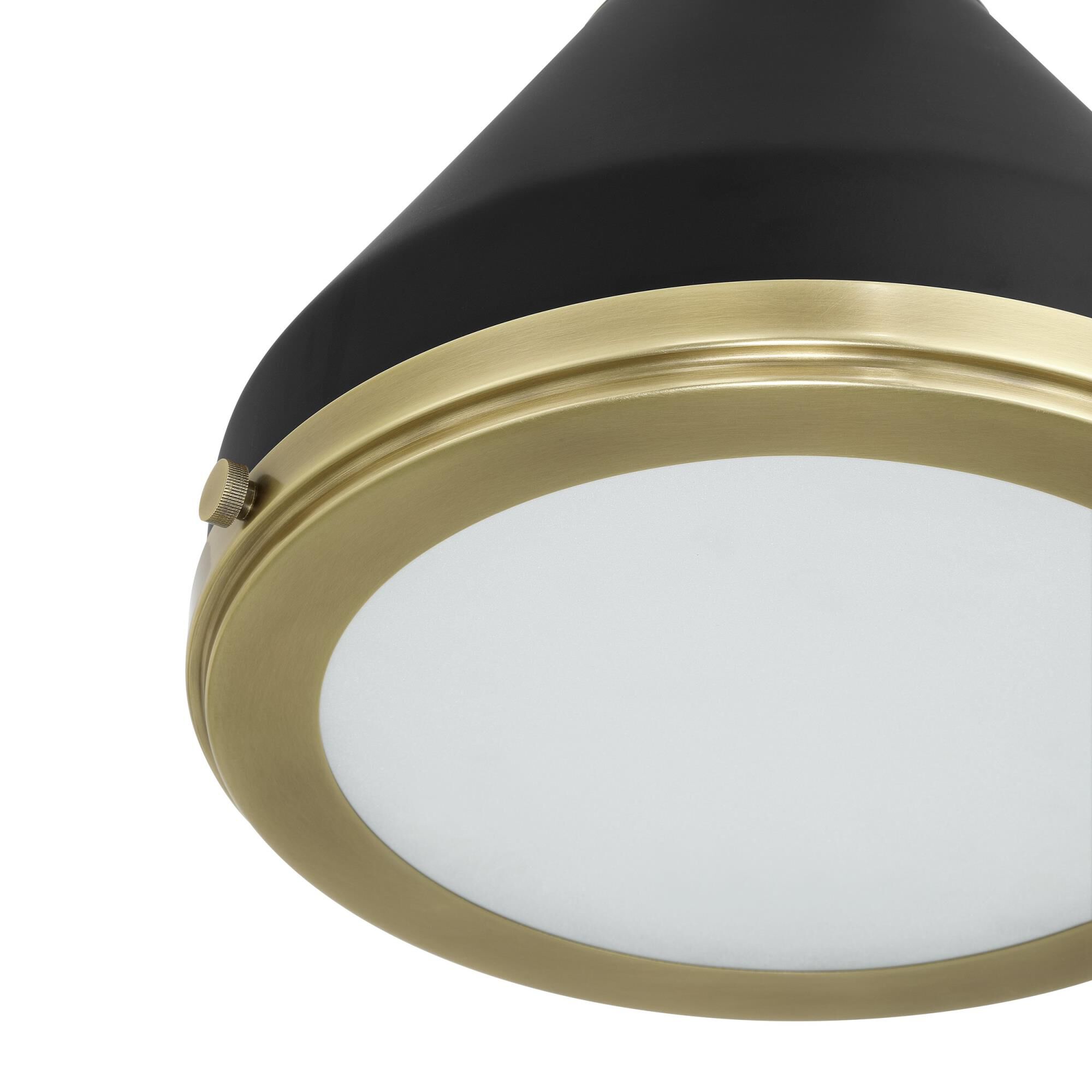 Shown in Natural Brass finish and Etched glass and Natural Brass, Matte Black shade