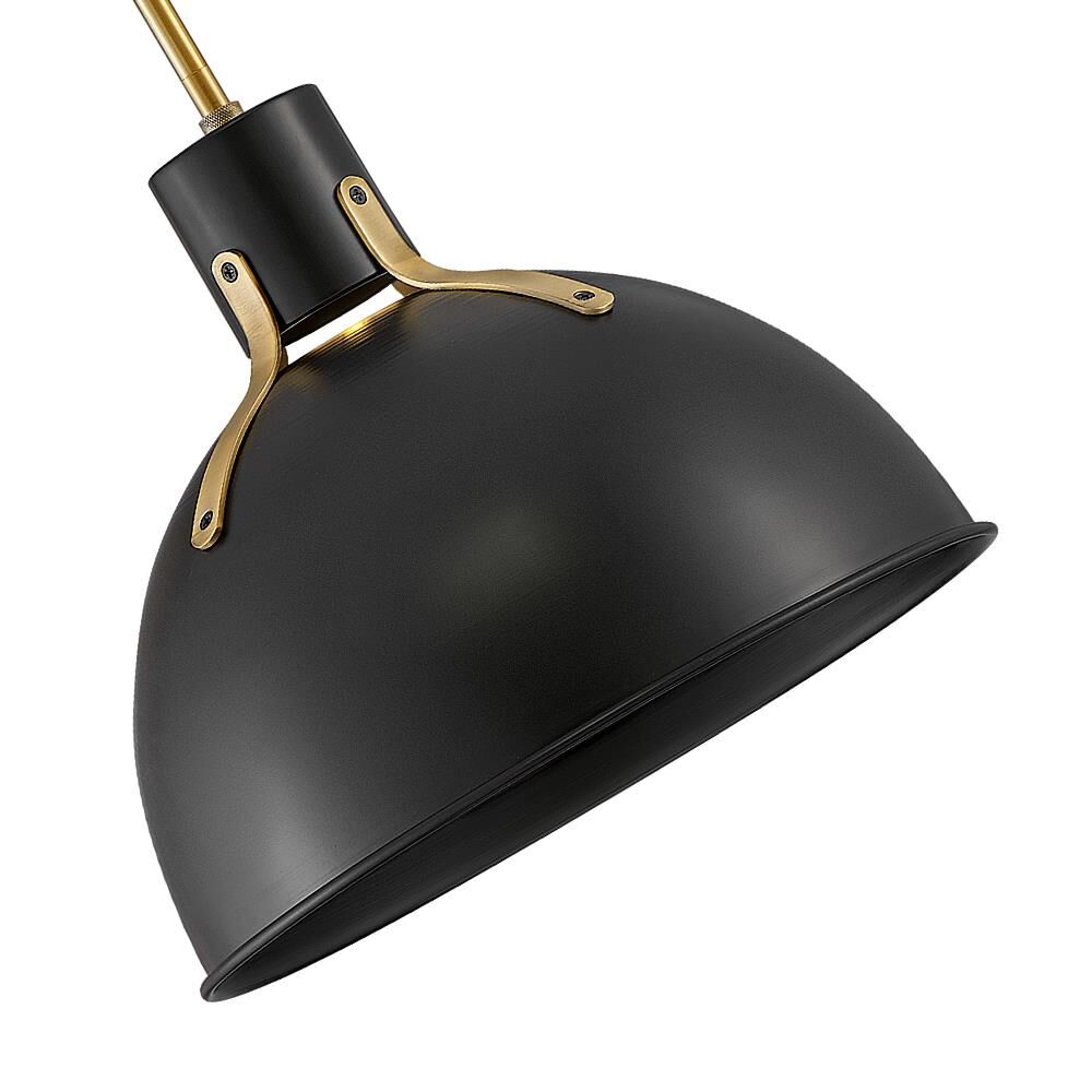 Shown in Satin Black finish and Metal shade and Lacquered Brass accent