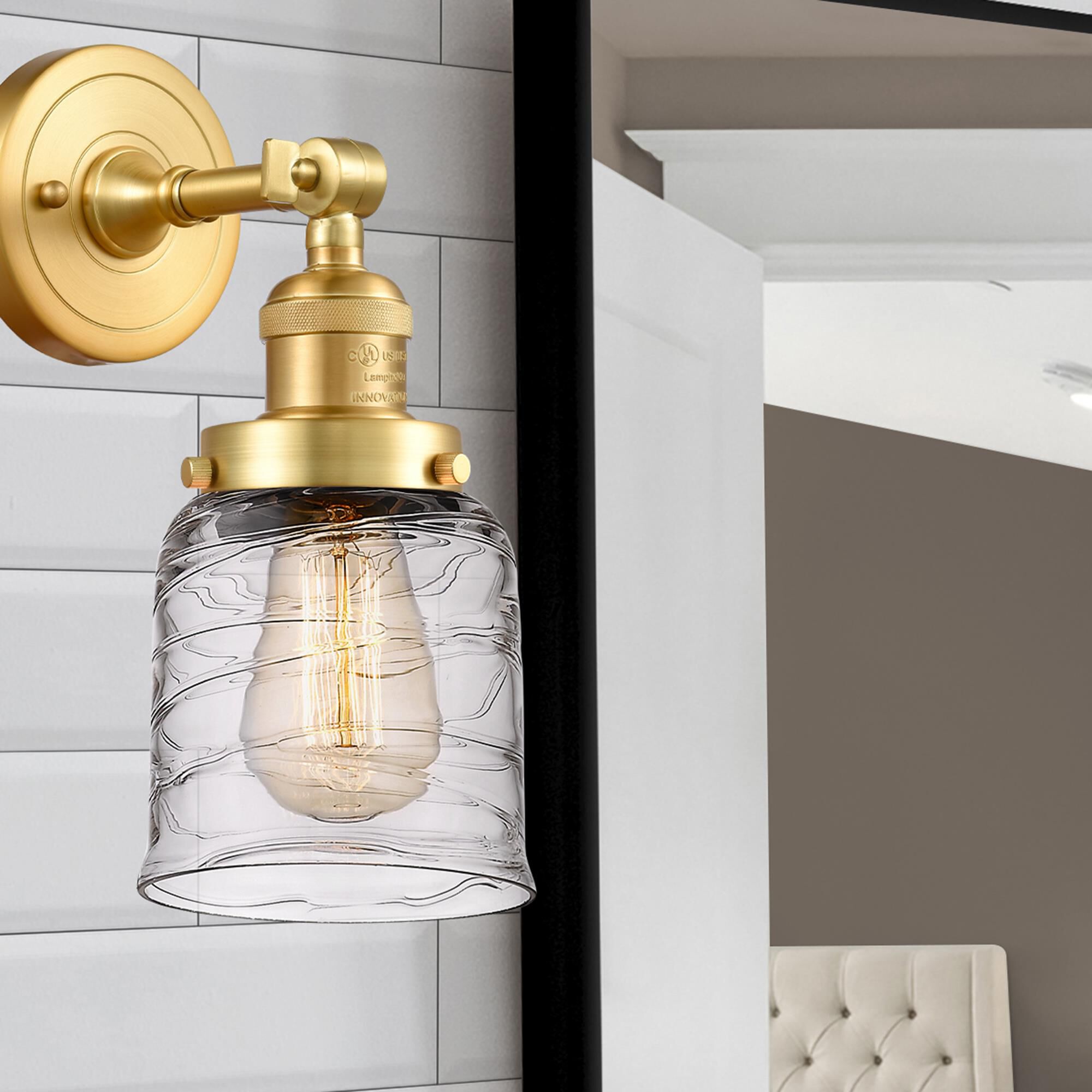 Shown in Satin Gold finish and Clear glass