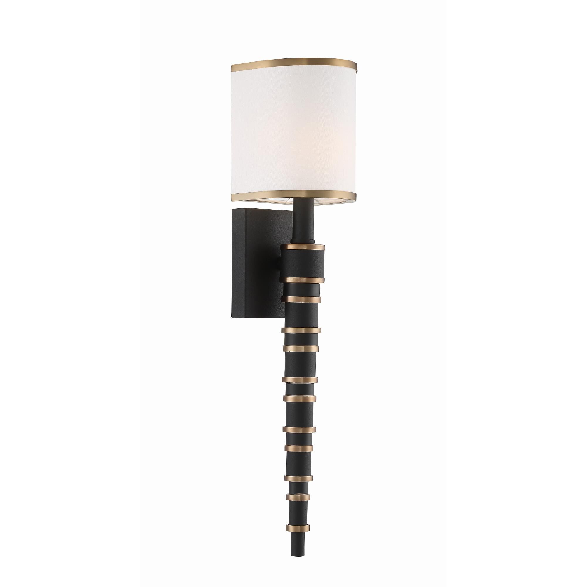 Shown in Vibrant Gold + Black Forged finish and Silk glass and White shade