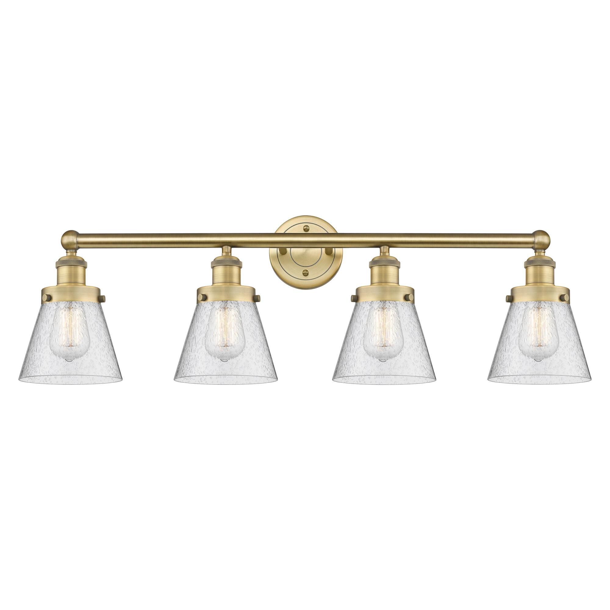 Shown in Brushed Brass finish and Seedy glass