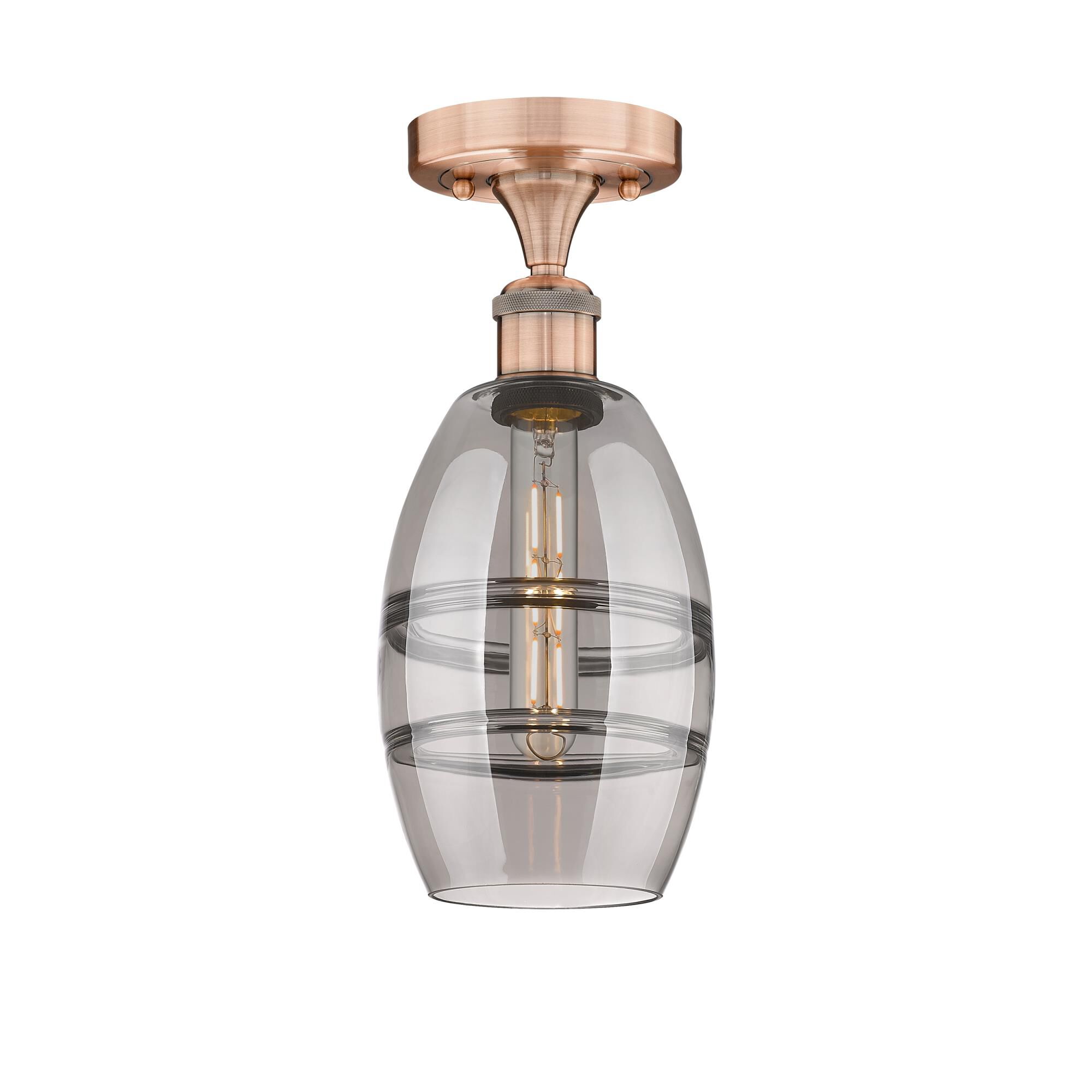 Shown in Antique Copper finish and Light Smoke glass