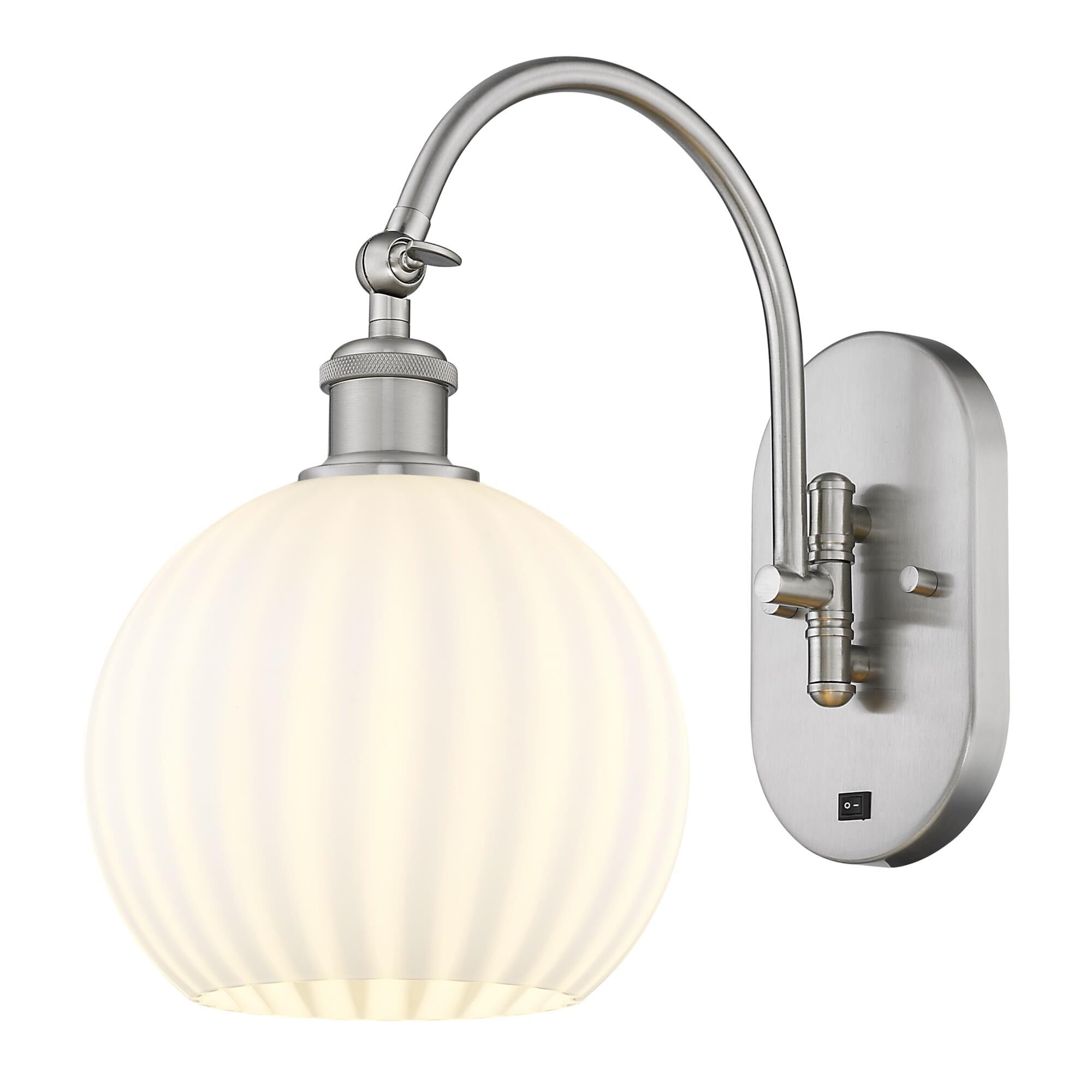 Shown in Brushed Satin Nickel finish and White Venetian glass