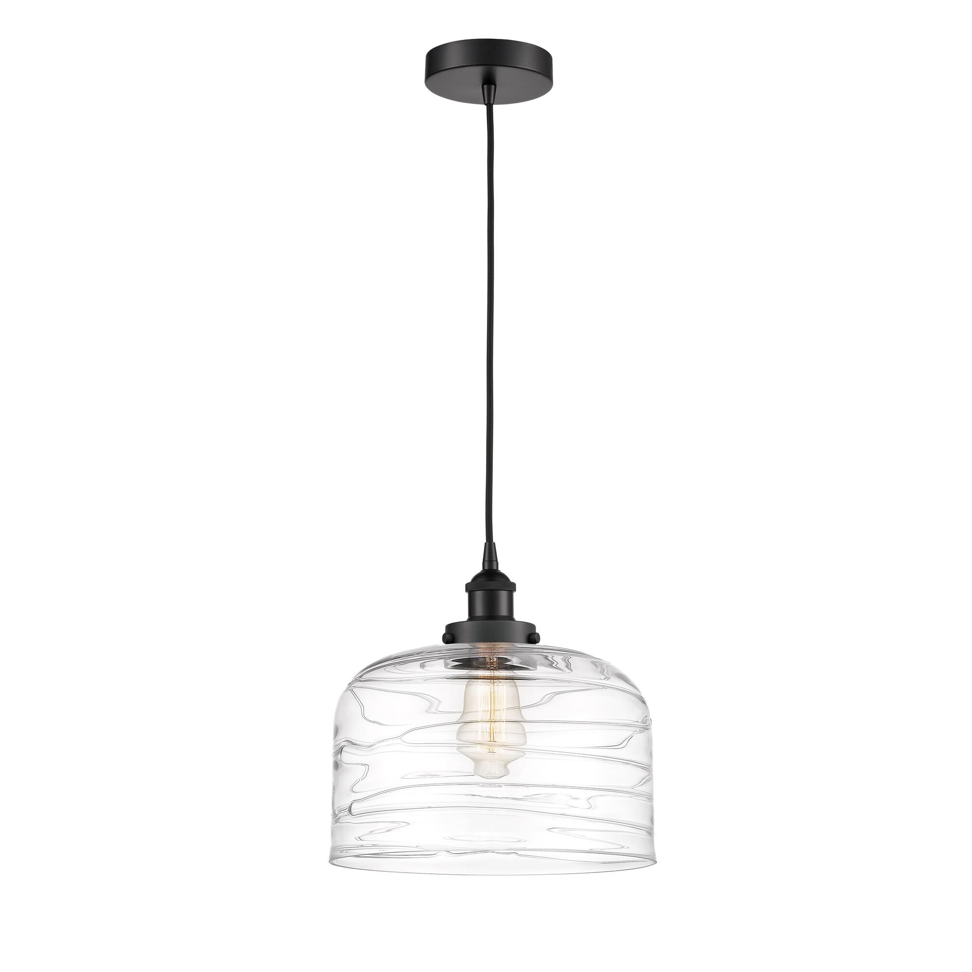 Shown in Matte Black finish and Deco Swirl glass