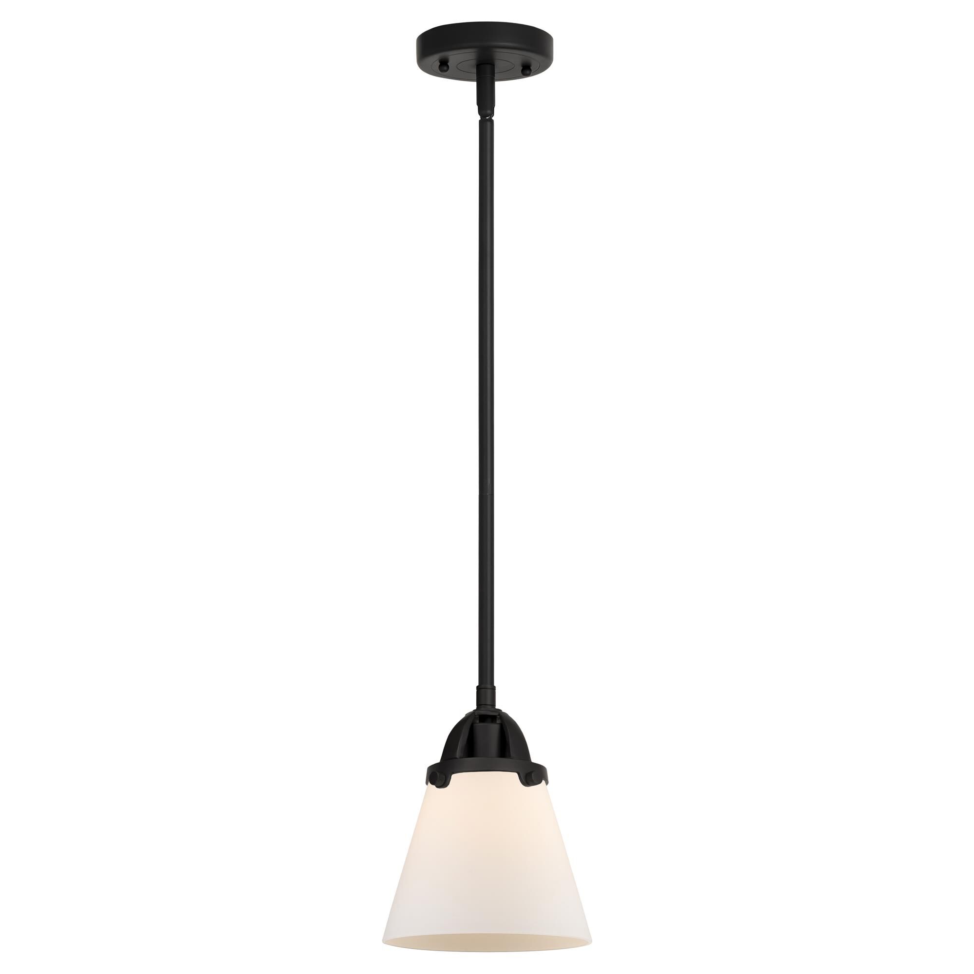 Shown in Matte Black finish and Matte White Cased Small Cone glass and No Shade shade