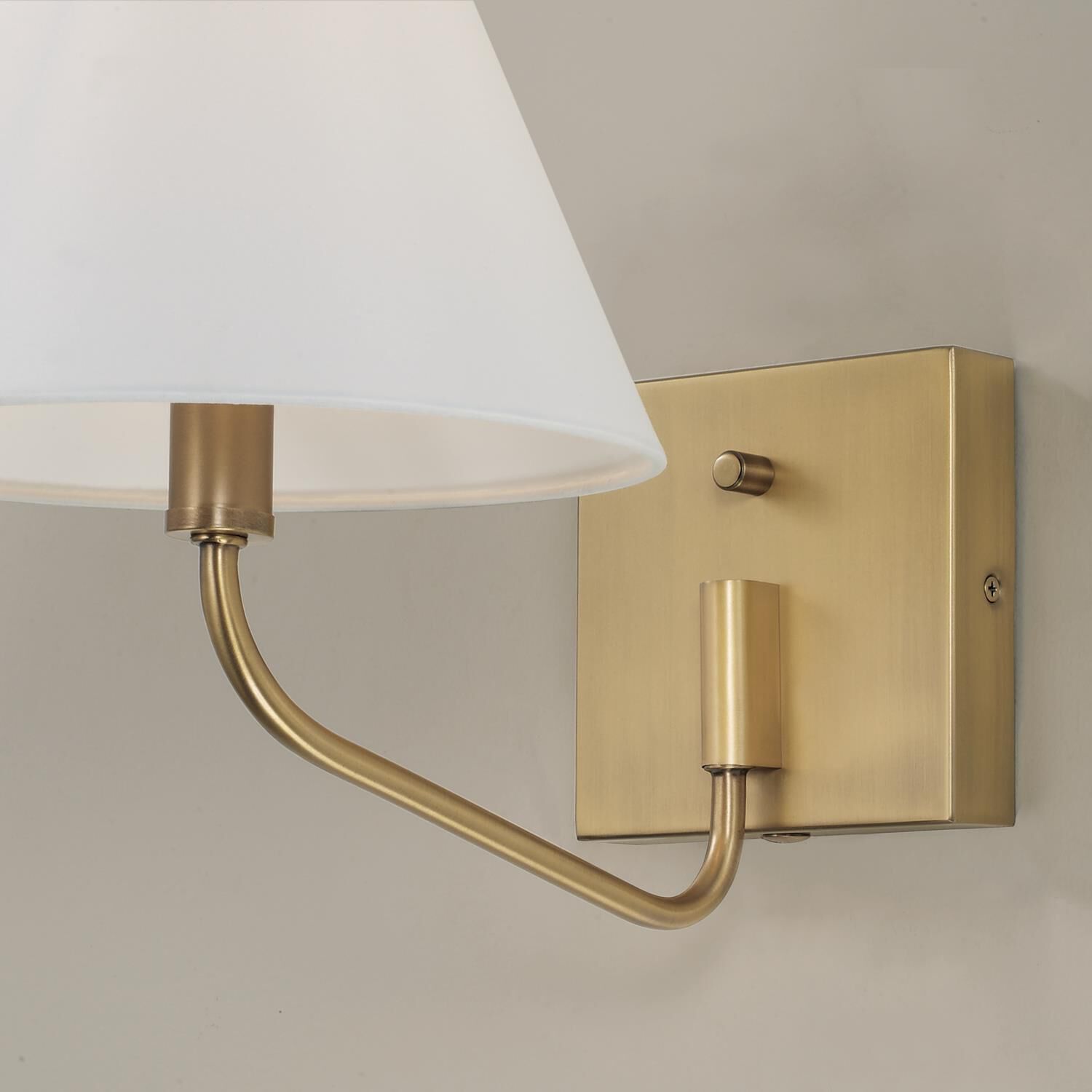 Shown in Aged Brass finish and White Fabric shade