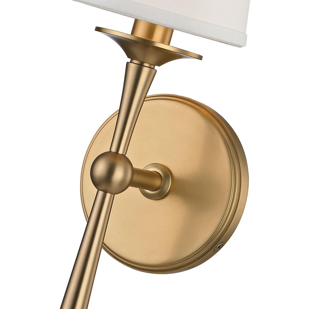 Shown in Aged Brass finish and White Faux Silk shade