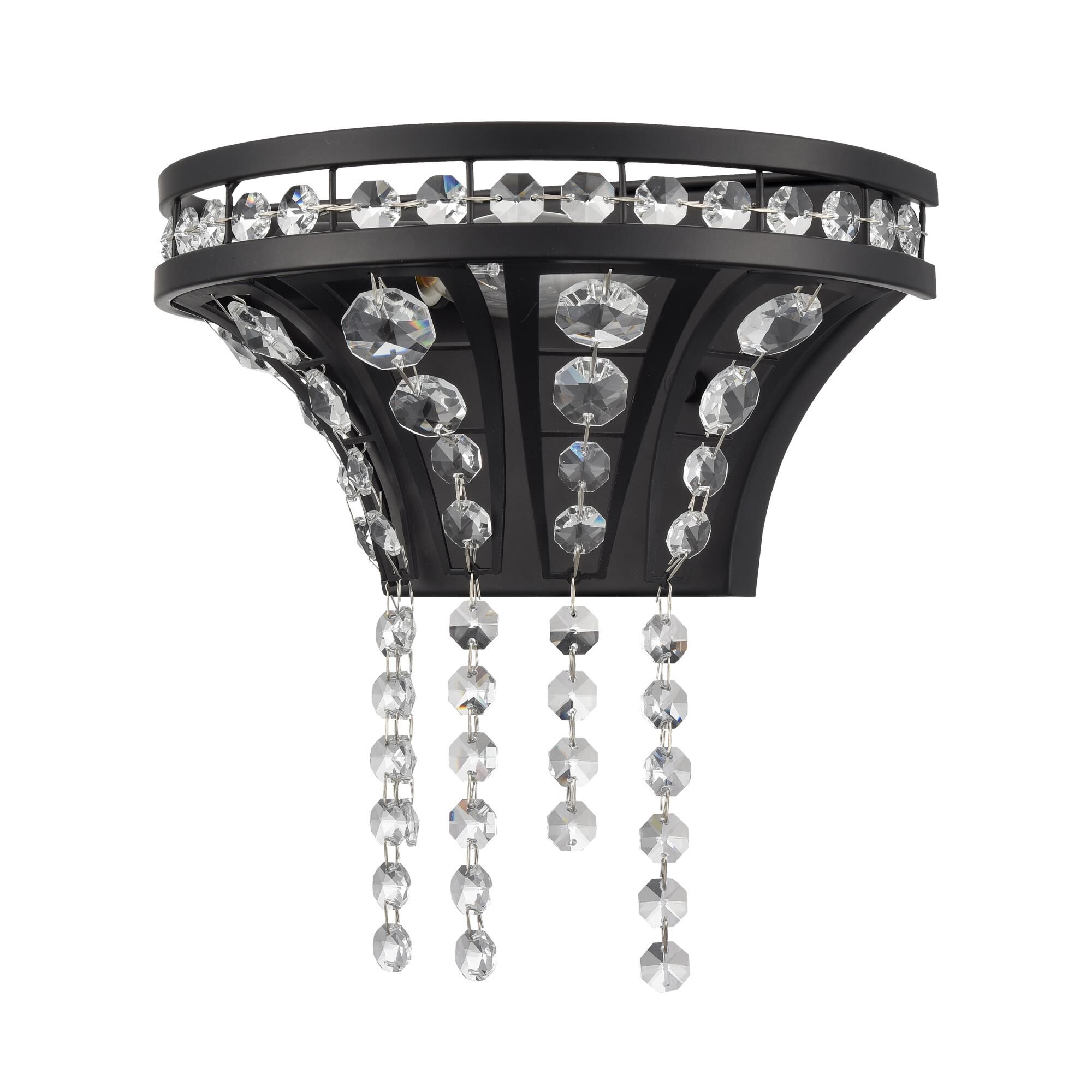 Shown in Black finish and Matte Black Metal with Crystal Strands shade