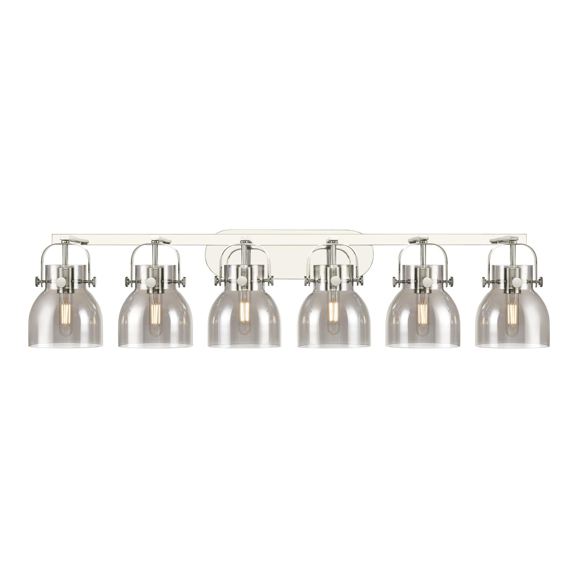 Shown in Polished Nickel finish and Plated Smoke glass and Plated Smoke Glass shade