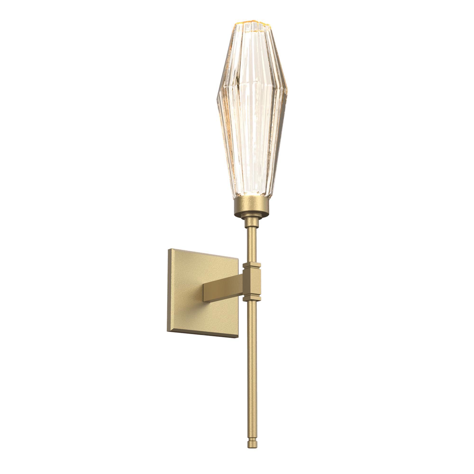 Shown in Gilded Brass finish and Optic Rib Amber glass