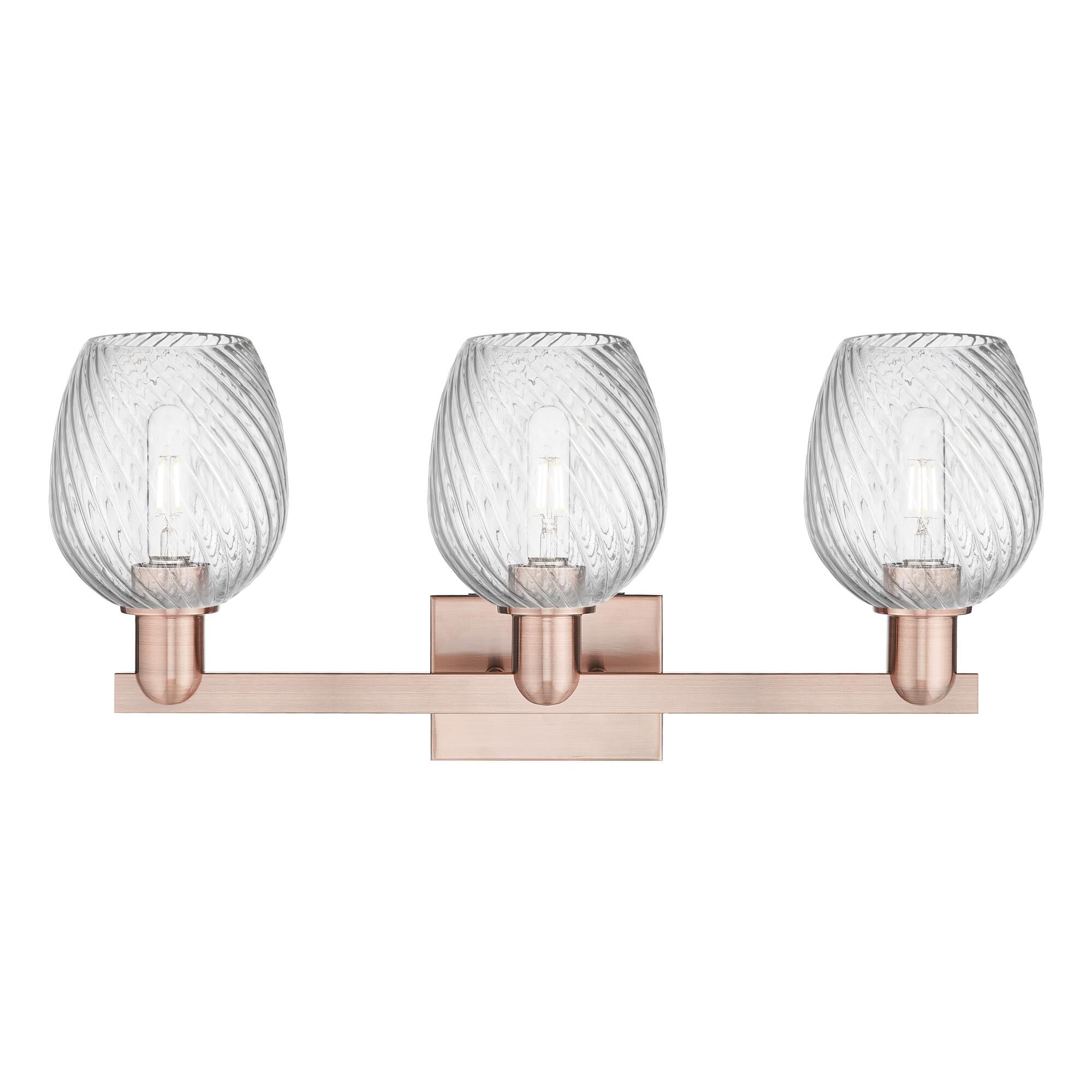 Shown in Antique Copper finish and Clear Spiral Fluted glass