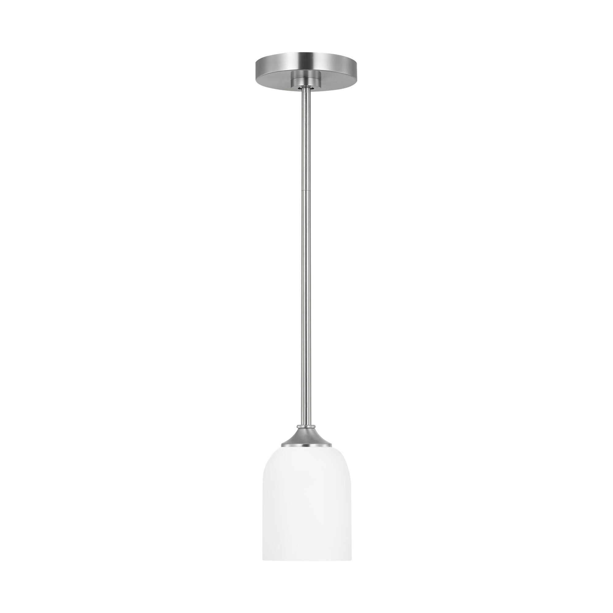 Shown in Brushed Steel finish and Etched / White Inside Glass shade