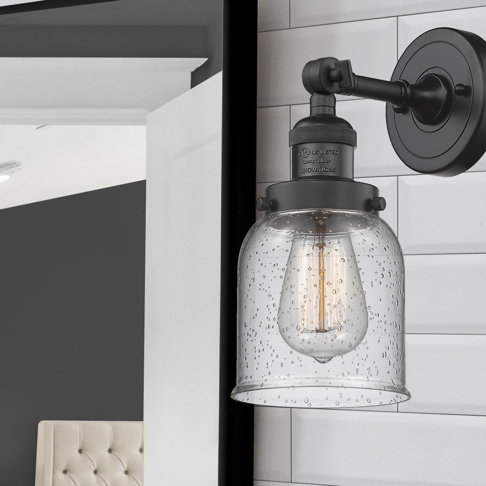 Shown in Matte Black finish and Seedy glass