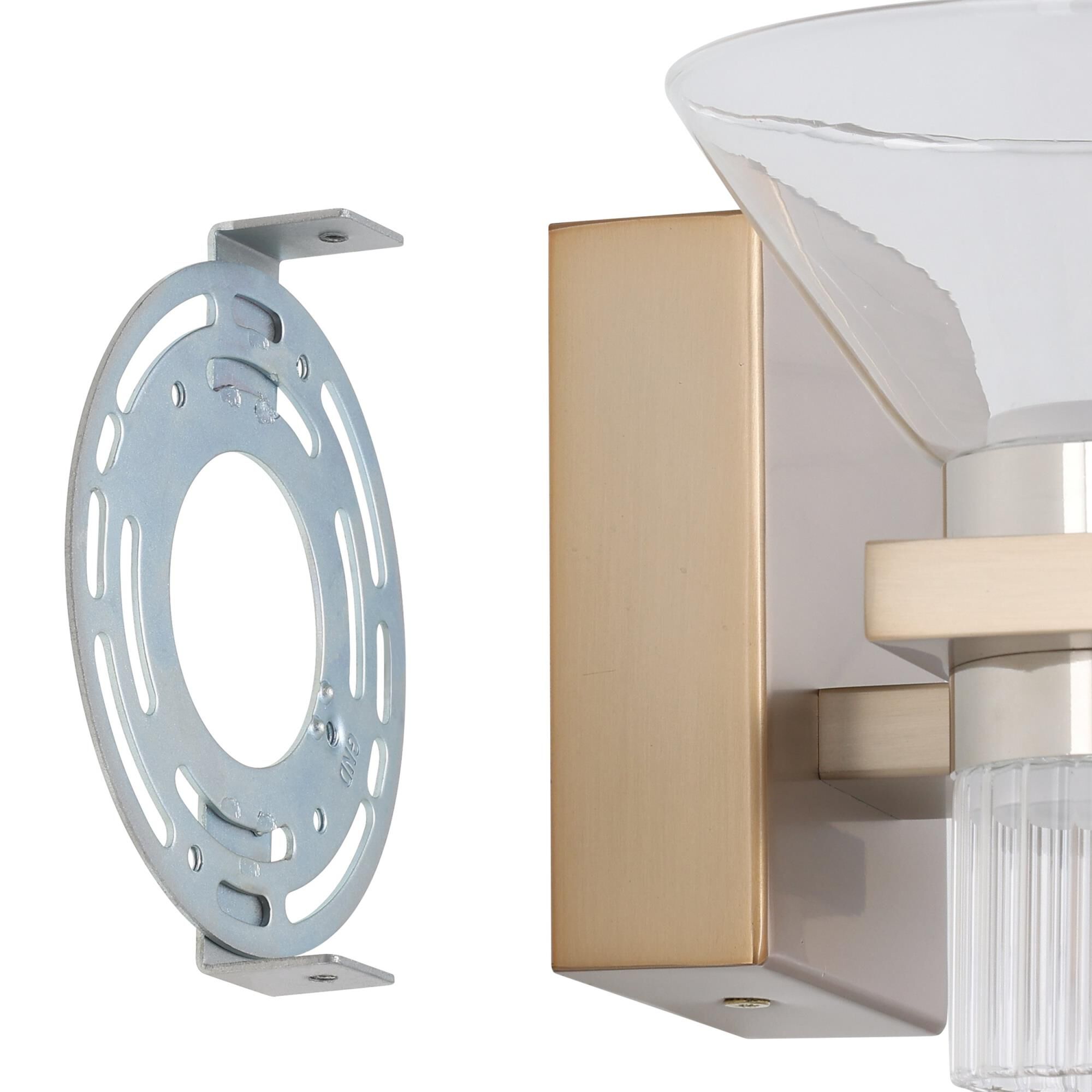 Shown in Champagne Gold finish and Clear, Clear Ribbed glass