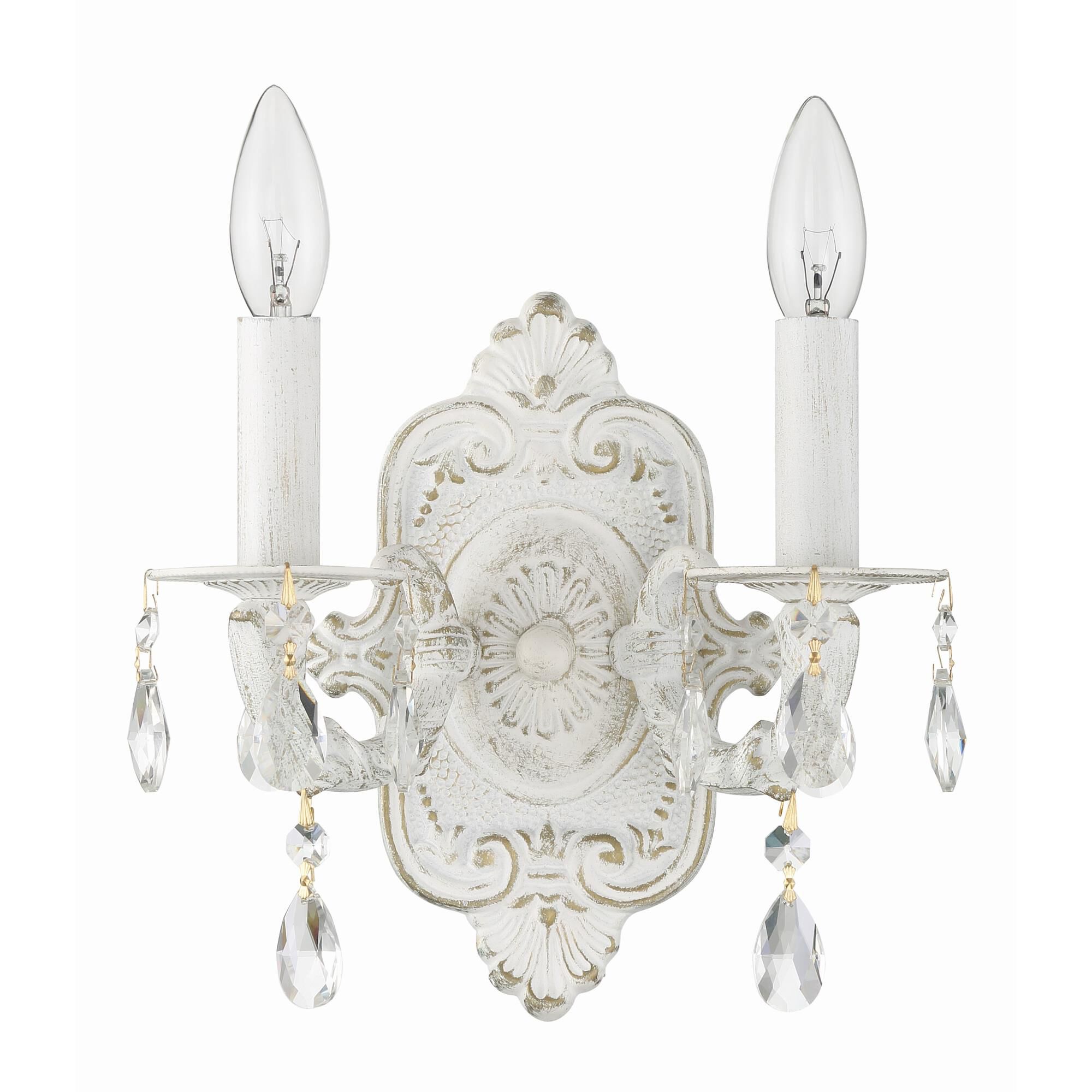 Shown in Antique White finish and Hand Cut Crystal crystal