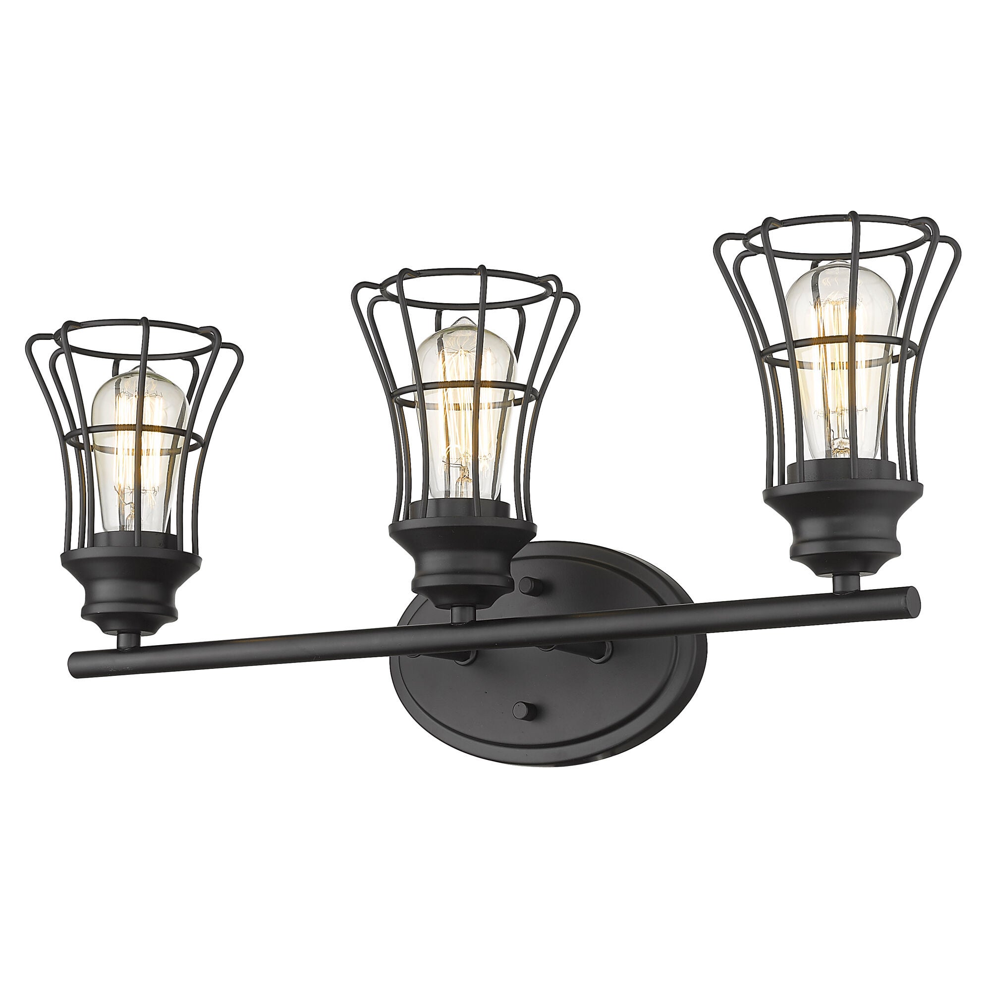 Shown in Matte Black finish and Matte Black glass and Matte Black, Geometric Metal Cage s shade