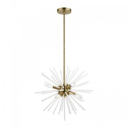 Shown in Antique Brass finish and Acid Etched Rods shade