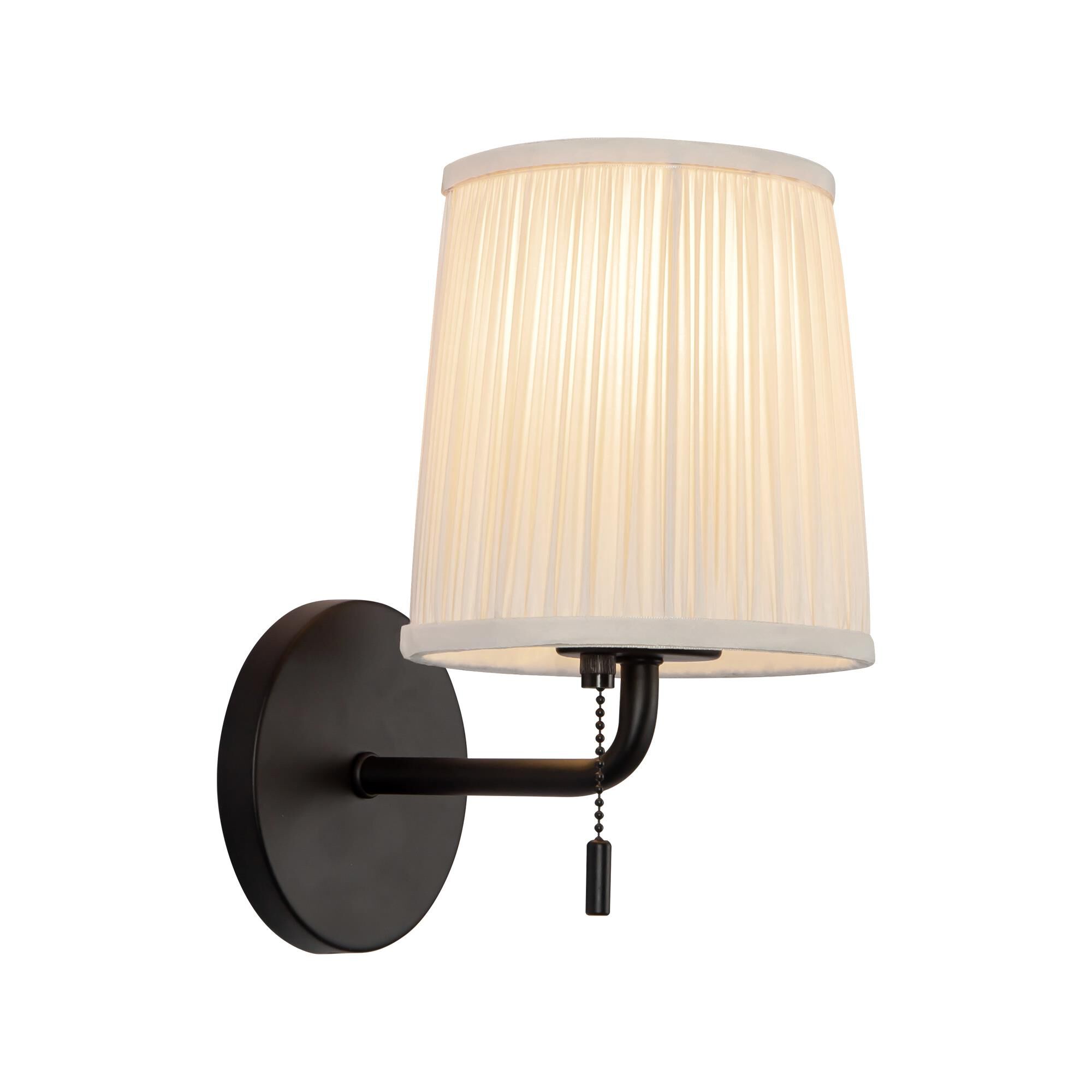 Shown in Matte Black finish and White Linen shade