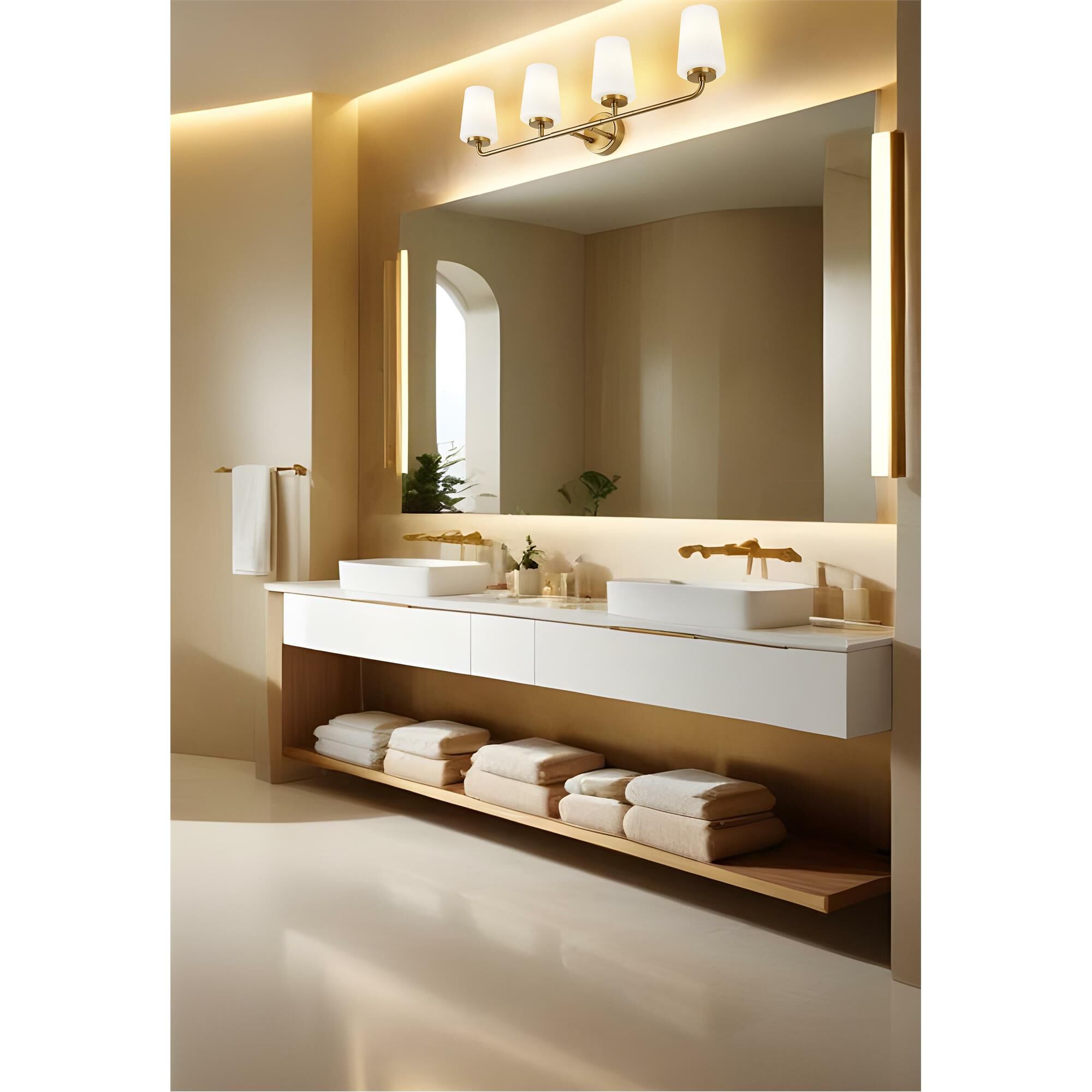 Shown in Modern Gold finish and Matte Opal glass and Matte Opal shade