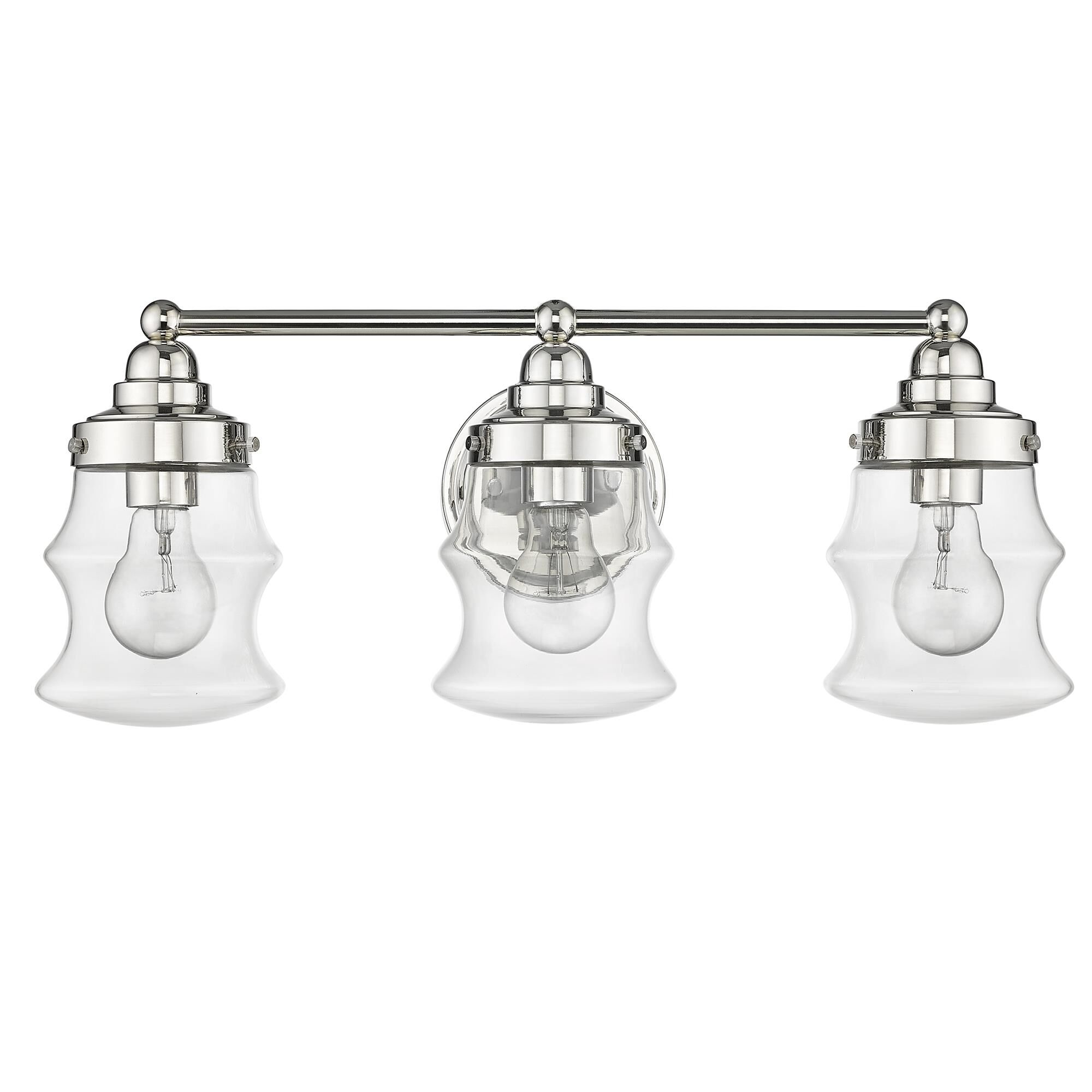 Shown in Polished Nickel finish and Clear Glass shade