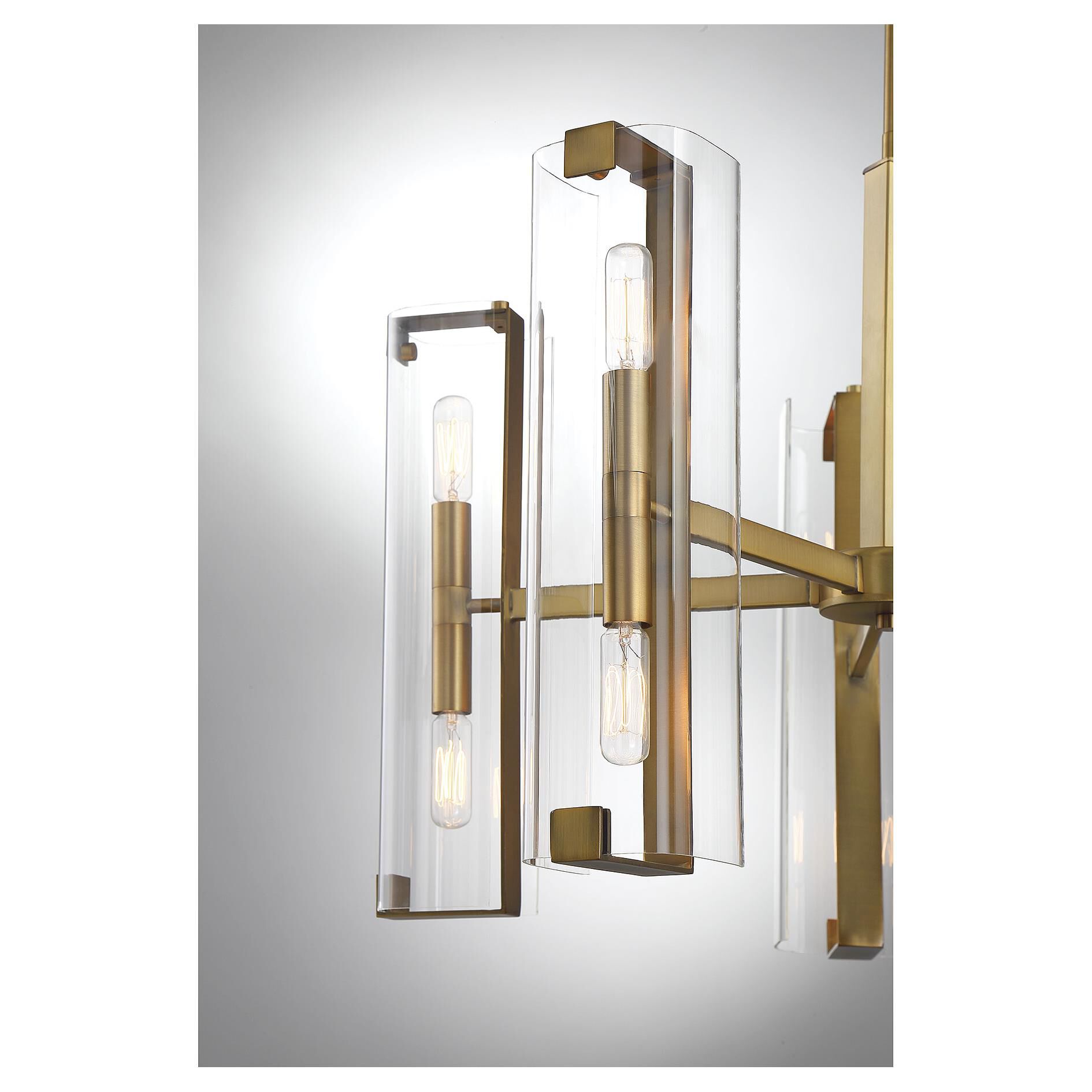 Shown in Warm Brass finish and Clear glass