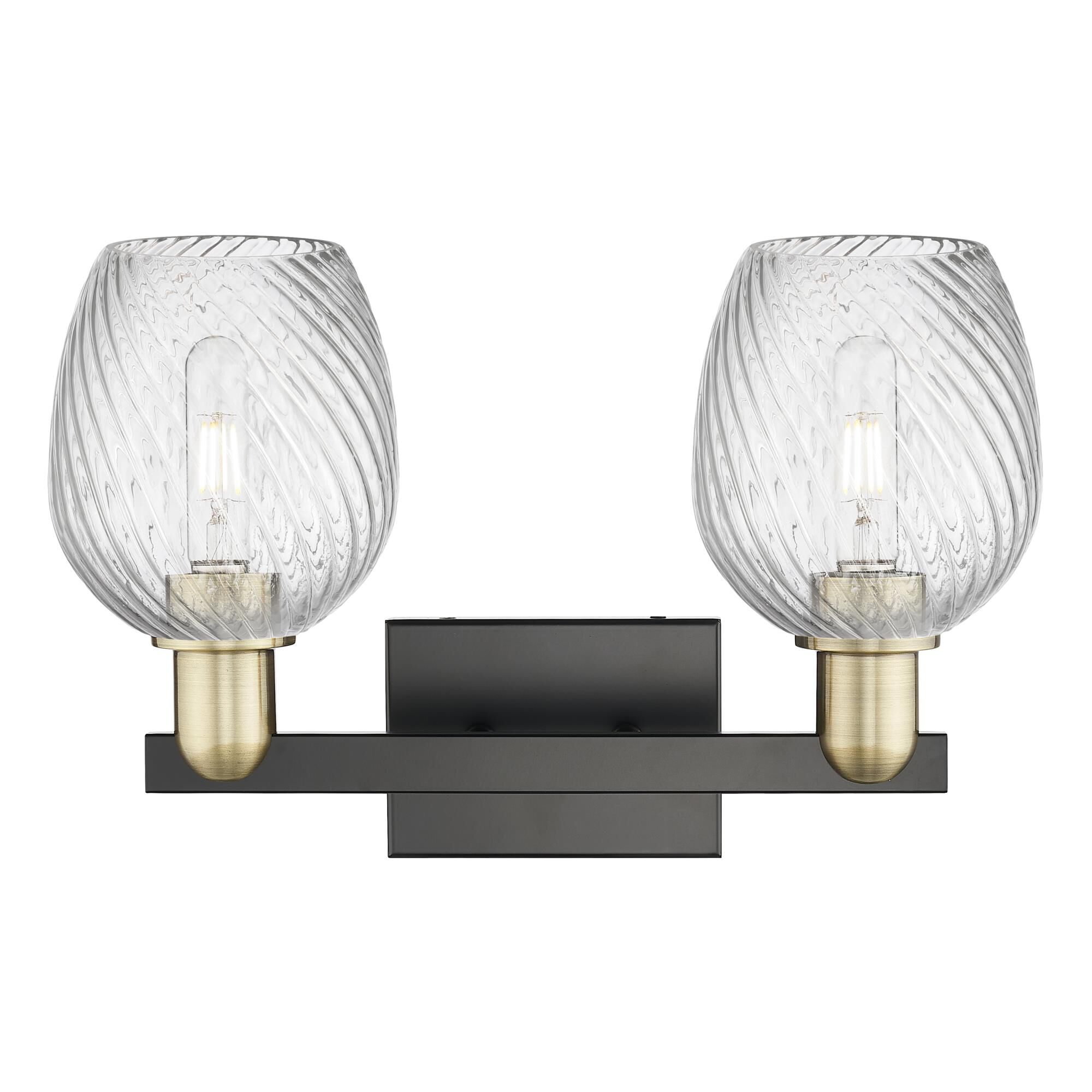 Shown in Black Antique Brass finish and Clear Spiral Fluted glass