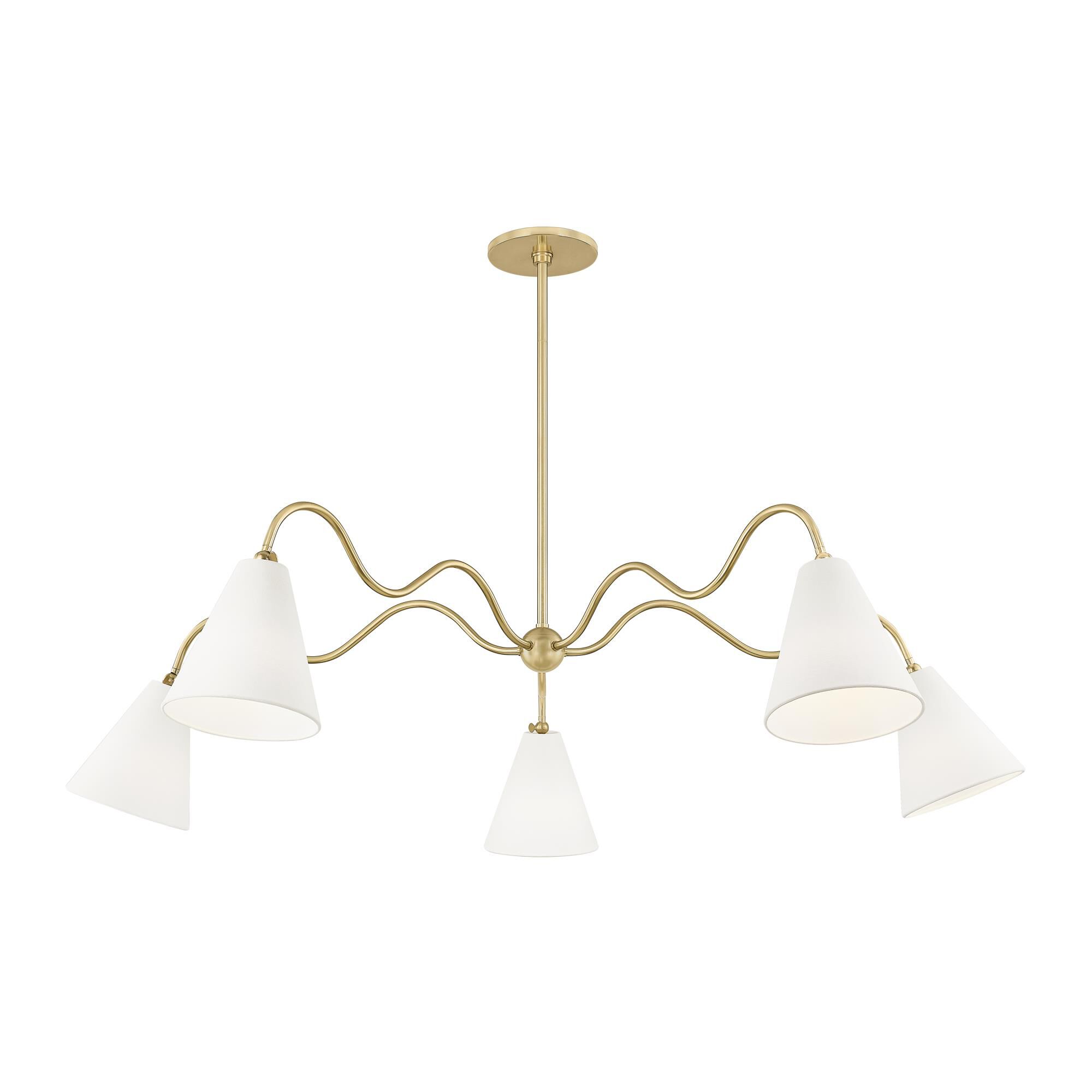 Shown in Aged Brass finish and White Linen shade